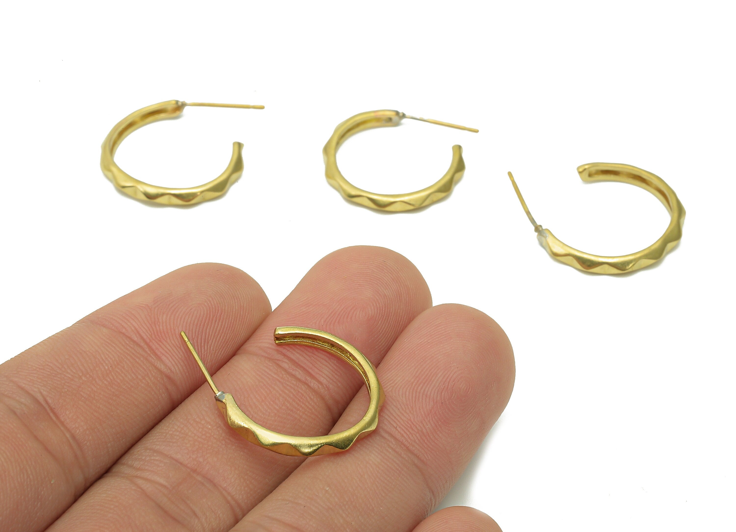 Brass Wavy Hoop Earrings Stud - Raw Brass C Earring Post - Thick Open Hoop - Ear Wires Stud Earring - Brass Stud - 22.4x18.1x1.4mm - PP8015 - DOMEDBAZAAR