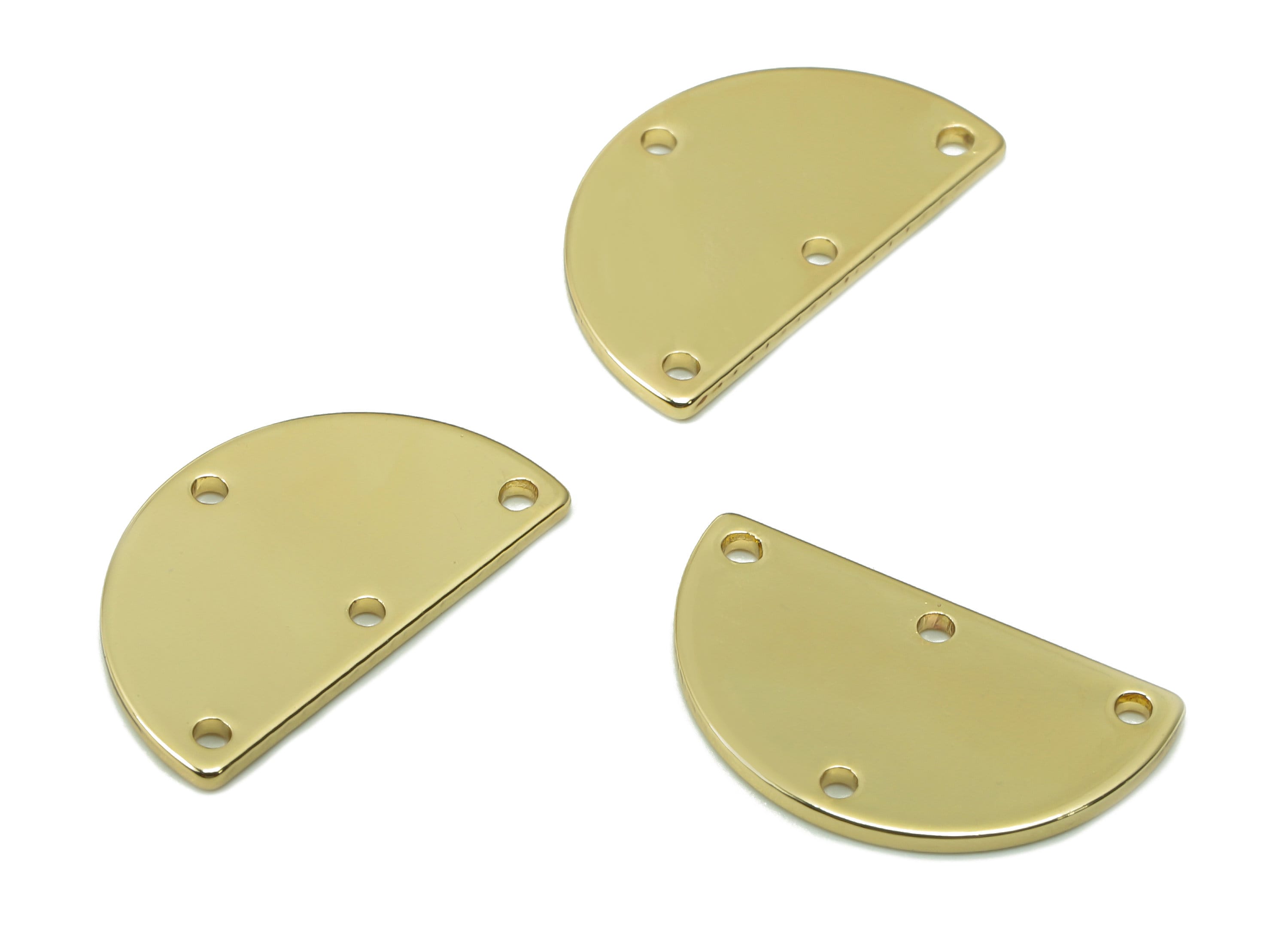 Brass Semicircle Connector - Gold Half Round Earring - Pendant With 4 Holes - 18K Real Gold Plating Charms - 16.85x9.89x0.9mm - RGP5342 - DOMEDBAZAAR