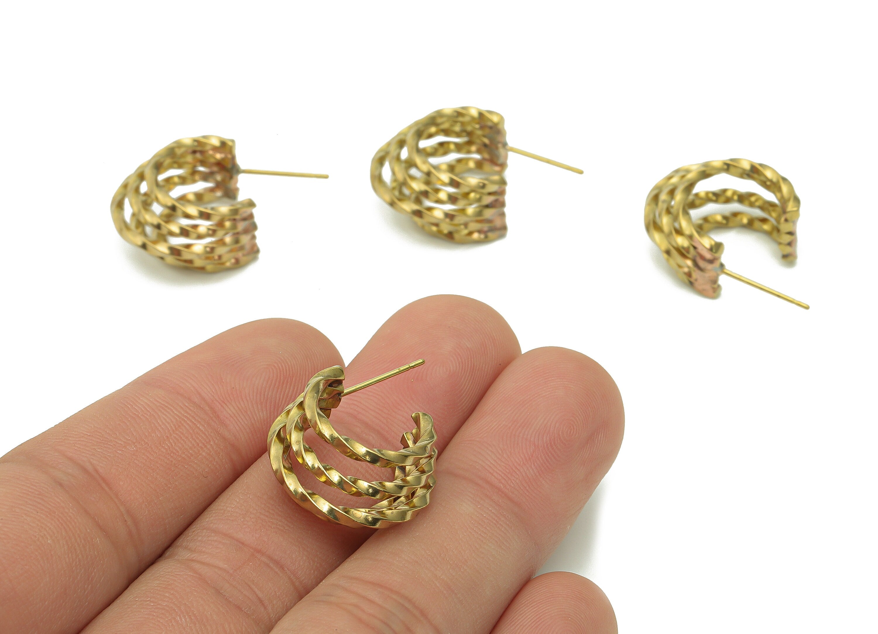 Brass Open Hoop Earrings Stud - Raw Brass Twisted C Earring Post - Open Hoop Stud Earring - Brass Stud - 19.4x17.6x1.7mm - PP8019 - DOMEDBAZAAR