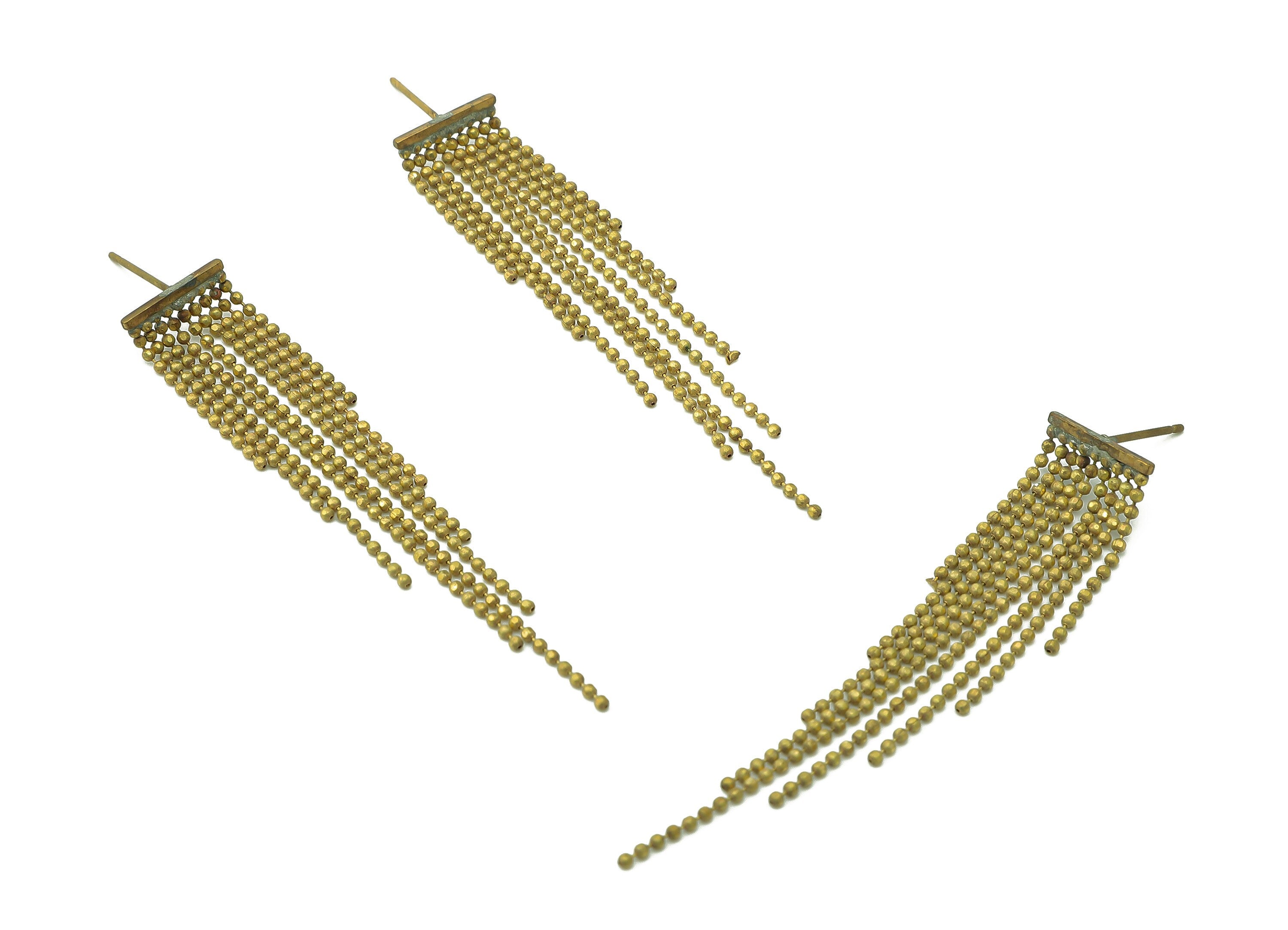 Brass Ball Chain Earring - Raw Brass Faceted Ball Chain Earring - Long Chain Tassel Stud Earring - Brass Stud - 59.6x11x1.3mm - PP8021 - DOMEDBAZAAR