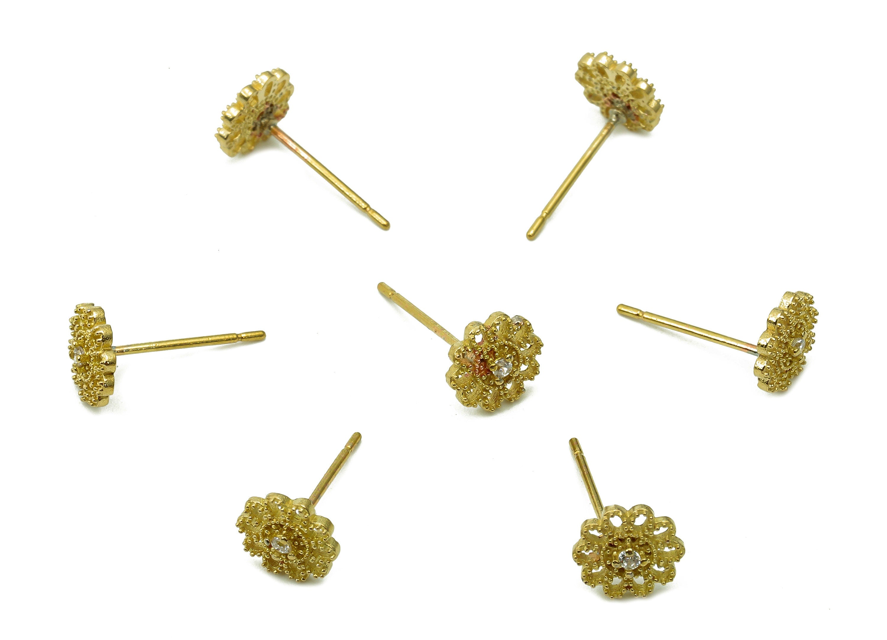 Brass Zircon Tiny Flower Earrings Stud - Raw Brass Mini Flower Earring Post - Botanical Stud Earring - Brass Stud - 6.9x6.9x2mm - PP8022 - DOMEDBAZAAR