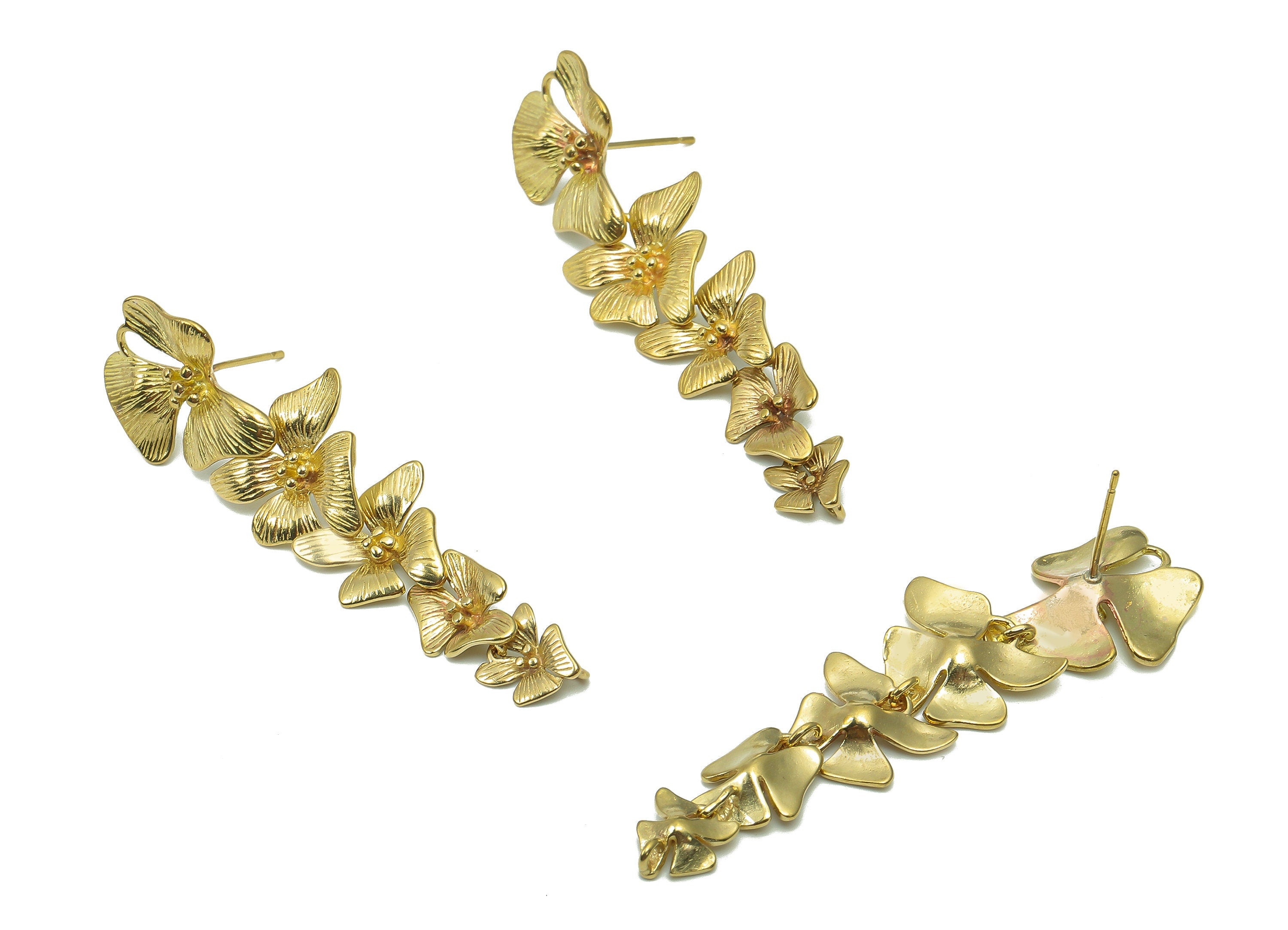 Brass Hanging Flower Earrings Stud - Raw Brass Branch Earring Post - Botanical Stud Earring - Brass Stud - 56.5x15.1x0.8mm - PP8023 - DOMEDBAZAAR