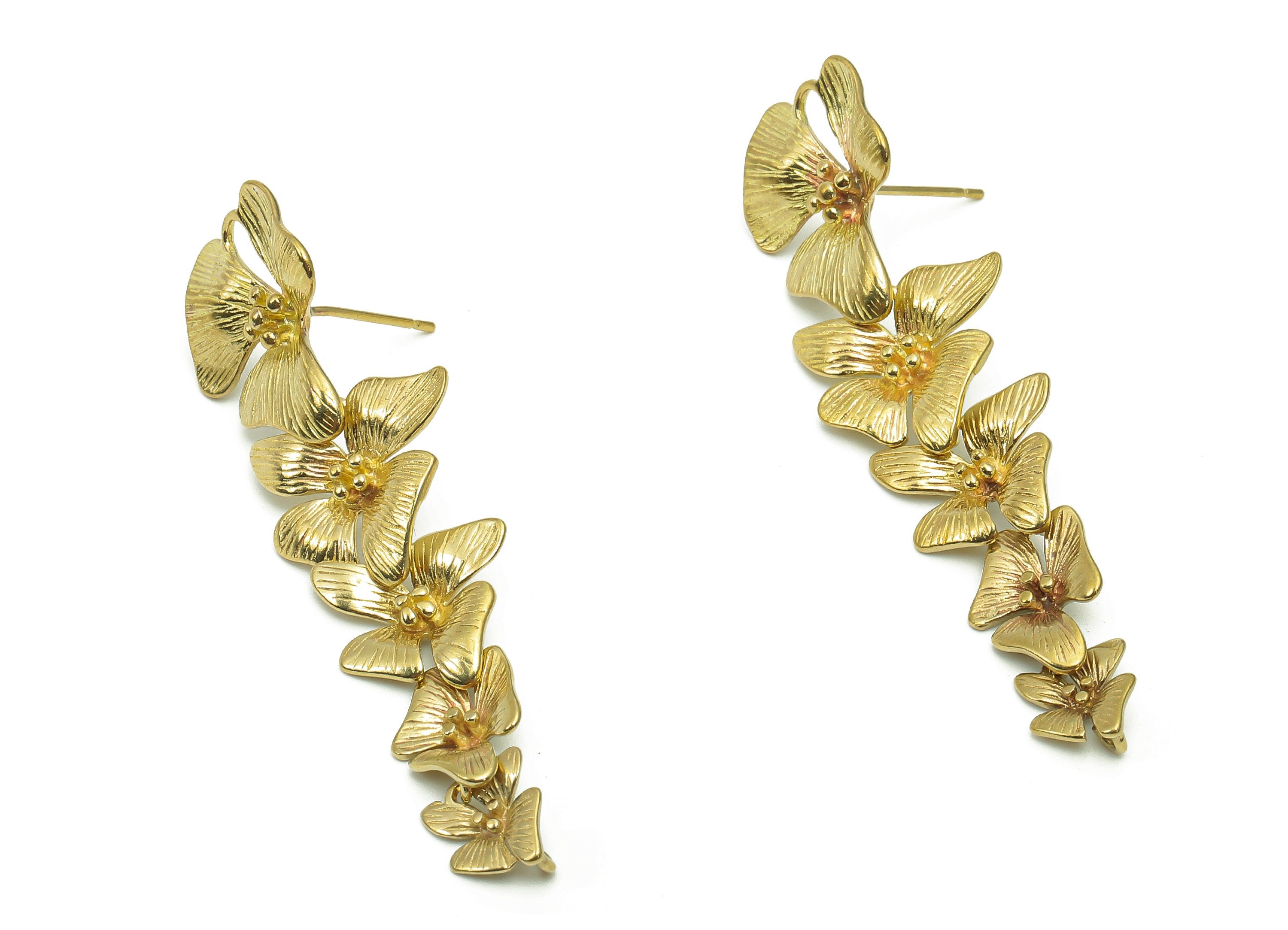 Brass Hanging Flower Earrings Stud - Raw Brass Branch Earring Post - Botanical Stud Earring - Brass Stud - 56.5x15.1x0.8mm - PP8023 - DOMEDBAZAAR