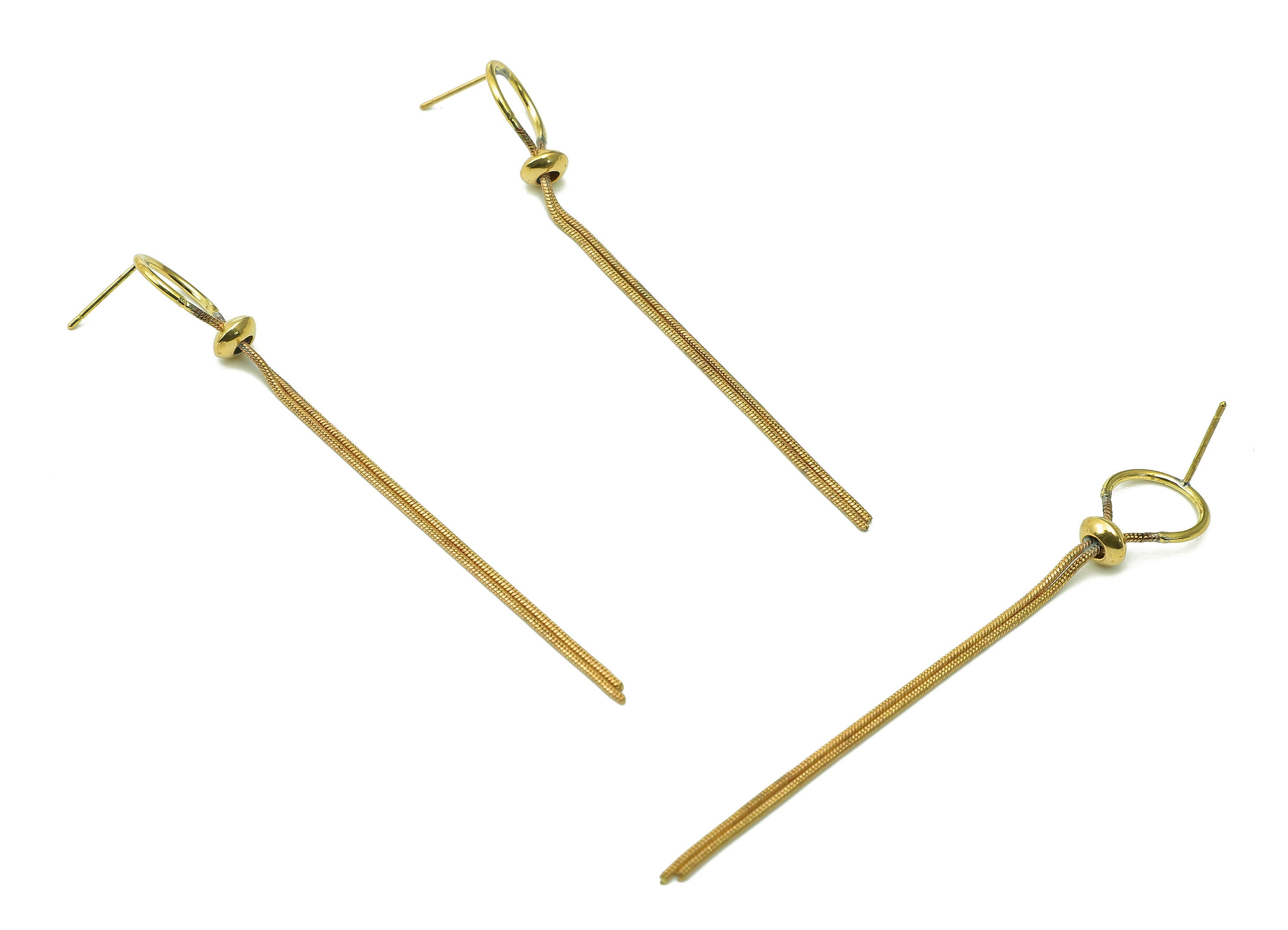 Brass Snake Chain Earrings Stud - Raw Brass Earring Post With Stopper - Brass Stud Earring - Long Tassel Hoop Earring - 79.9x12x1.1mm-PP8037 - DOMEDBAZAAR