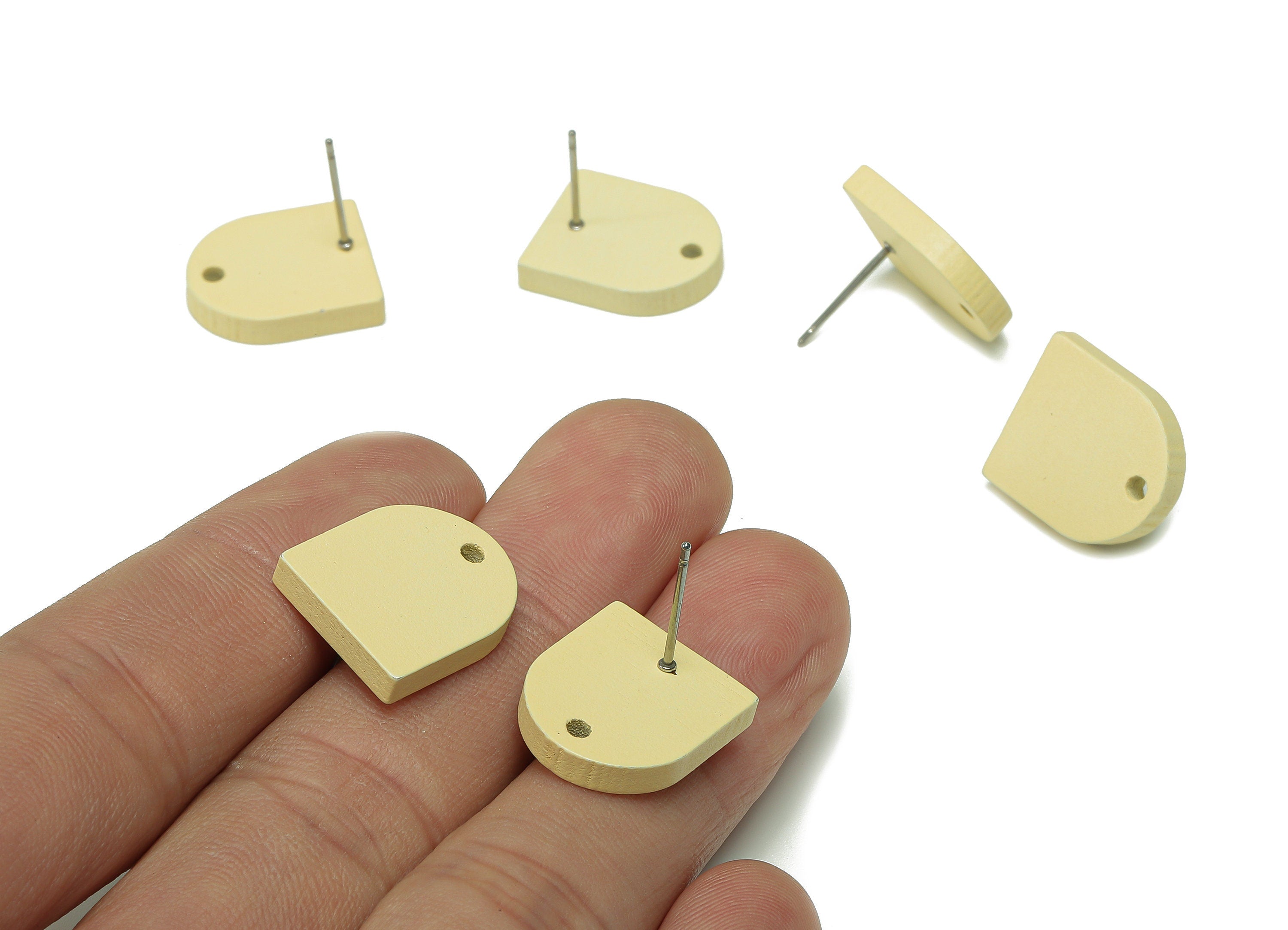 Hemu Wood Domed Earring Stud - Yellow Domed Earring Post - Stainless Steel Stud - Hemu Wood Earring Finding - 17.2x14.8x3.2mm - BB1277A - DOMEDBAZAAR