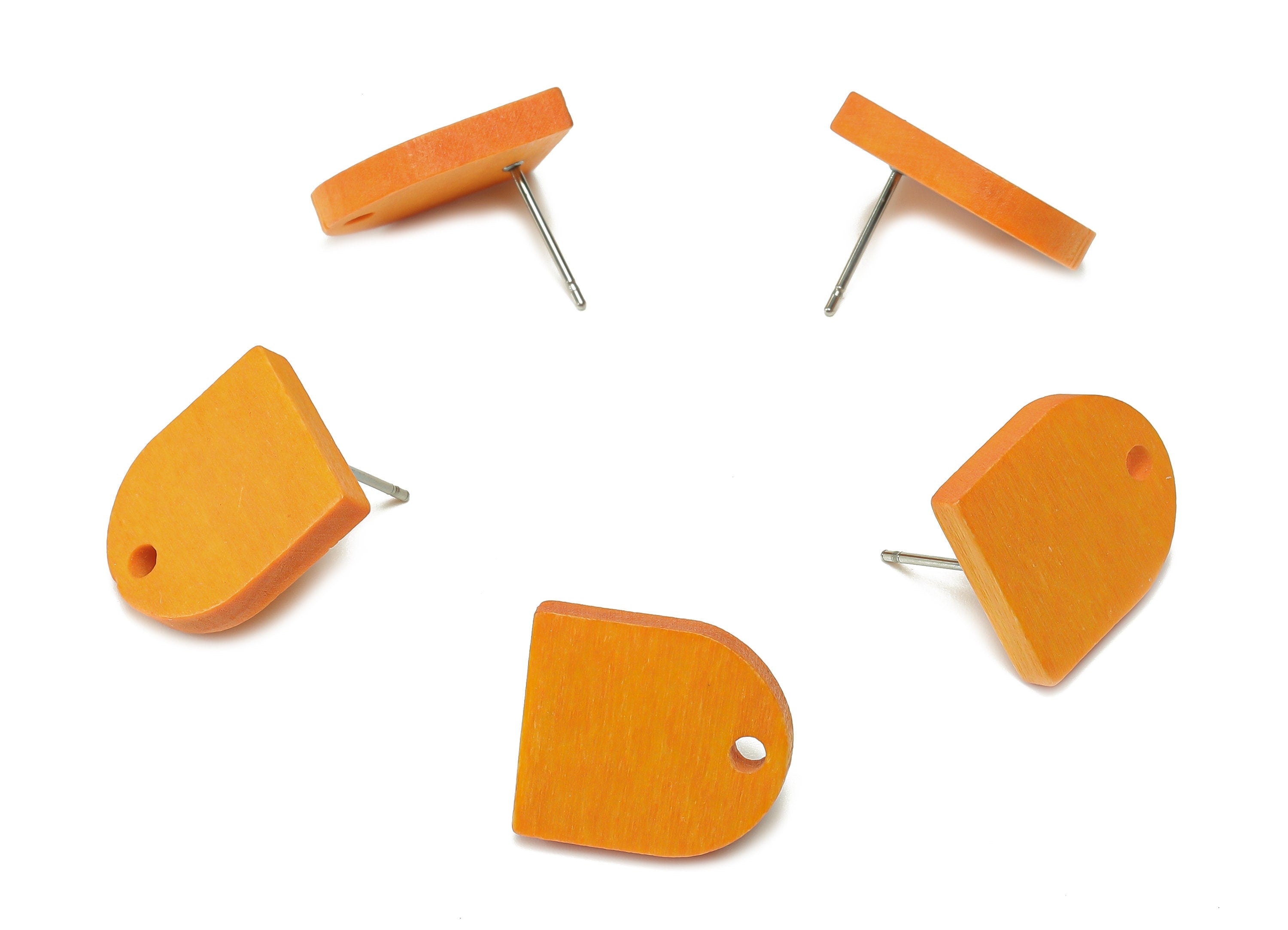 Hemu Wood Domed Earring Stud - Orange Domed Earring Post - Stainless Steel Stud - Hemu Wood Earring Finding - 17.2x14.8x3.2mm - BB1277B - DOMEDBAZAAR