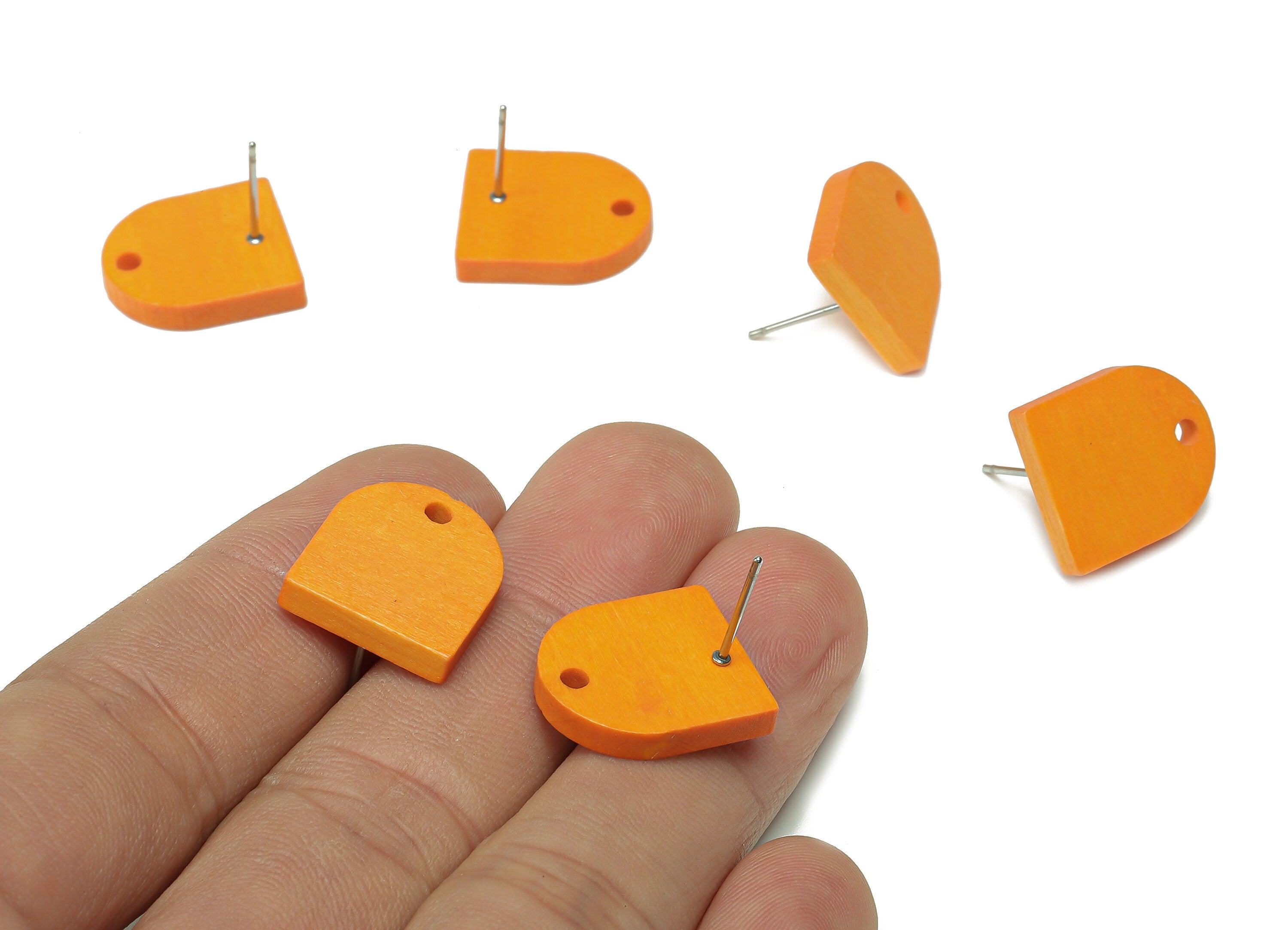 Hemu Wood Domed Earring Stud - Orange Domed Earring Post - Stainless Steel Stud - Hemu Wood Earring Finding - 17.2x14.8x3.2mm - BB1277B - DOMEDBAZAAR