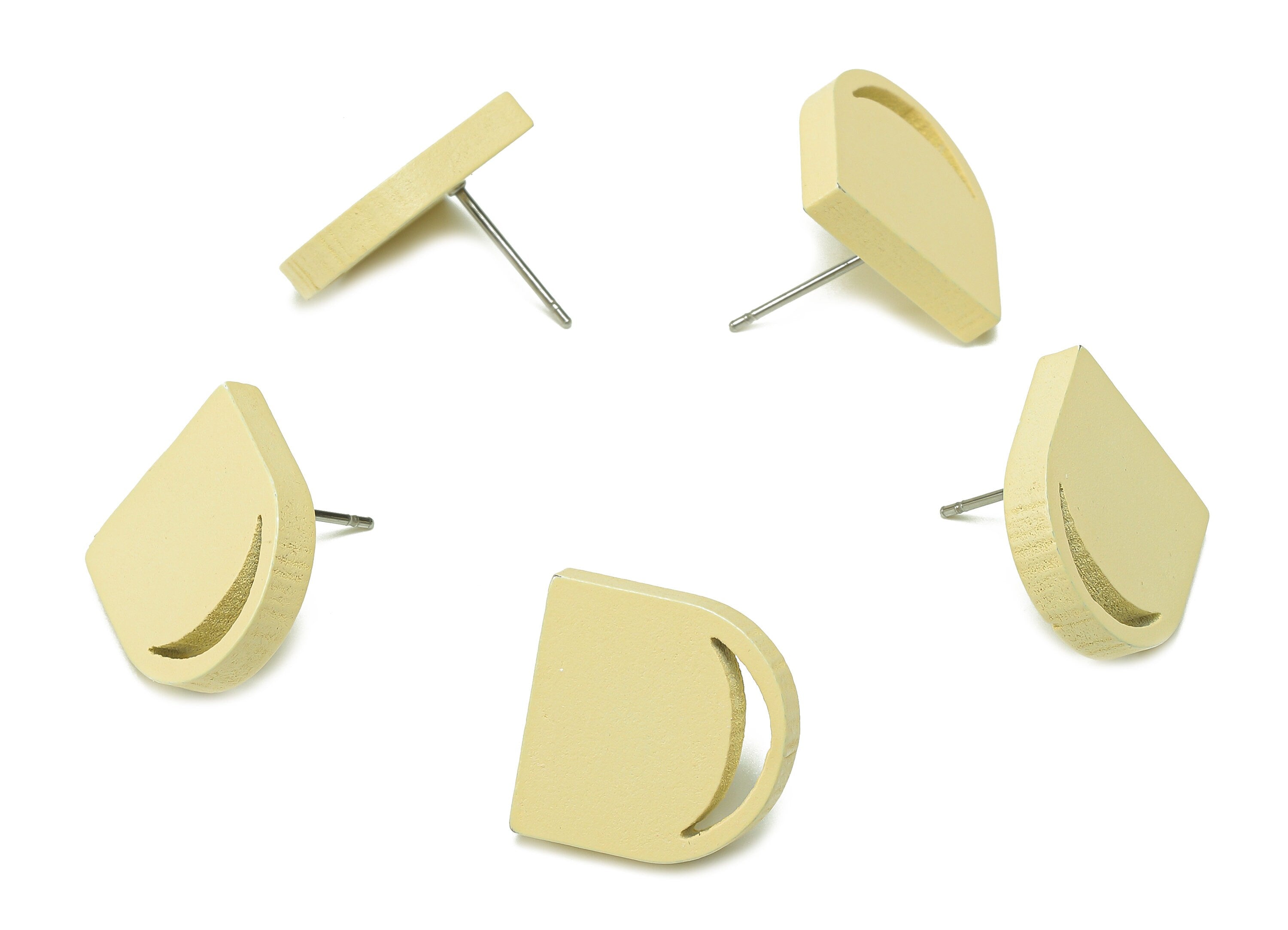 Hemu Wood Domed Earring Stud - Yellow Domed Earring Post - Stainless Steel Stud - Crescent Hollow Out Earring - 16.5x16.5x3.3mm - BB1278A - DOMEDBAZAAR
