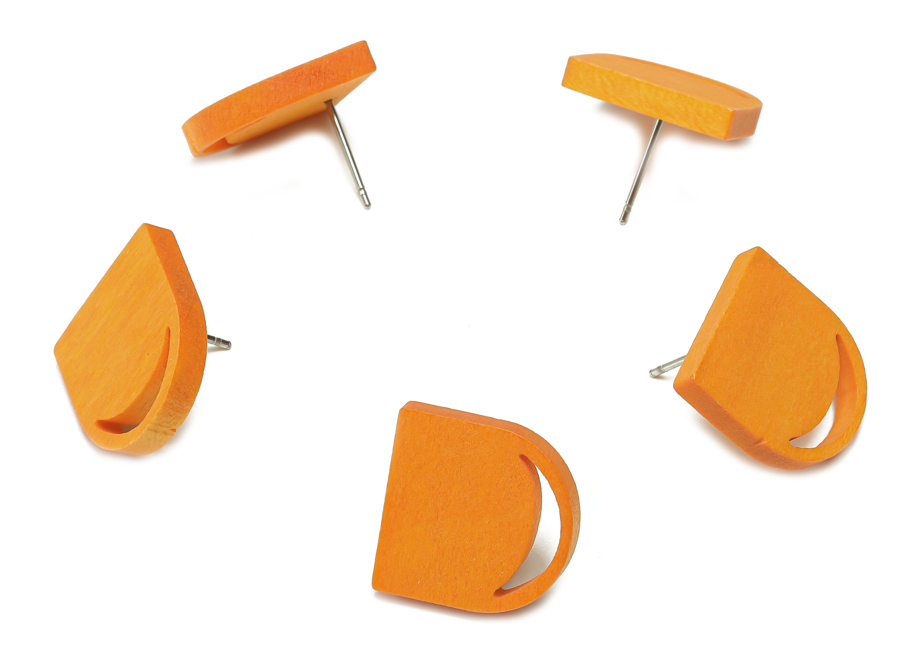 Hemu Wood Domed Earring Stud - Orange Domed Earring Post - Stainless Steel Stud - Crescent Hollow Out Earring - 16.5x16.5x3.3mm - BB1278B - DOMEDBAZAAR