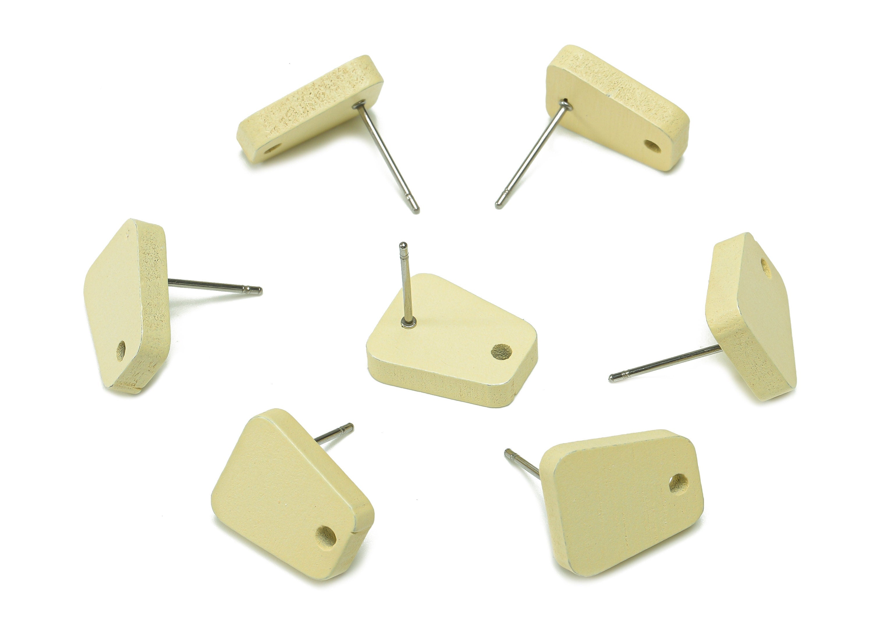 Hemu Wood Trapezoid Earring Stud - Yellow Trapezium Earring Post - Stainless Steel Stud - Earring Finding - 14.02x11.53x3.3mm - BB1279A - DOMEDBAZAAR