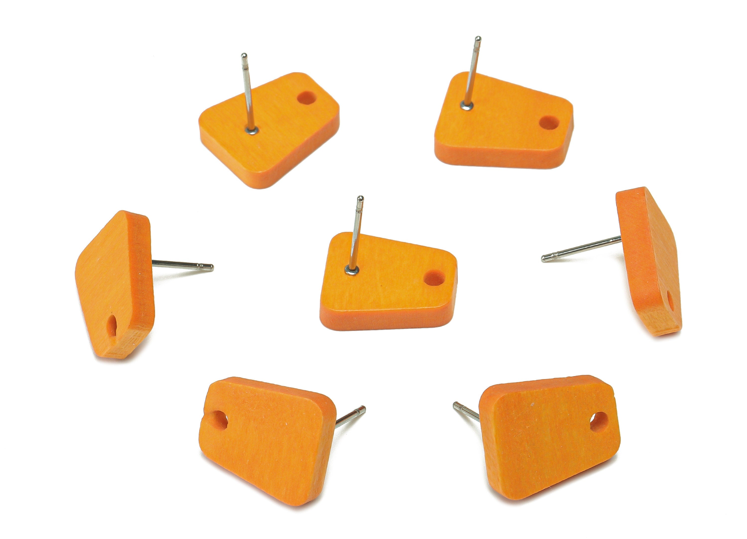 Hemu Wood Trapezoid Earring Stud - Orange Trapezium Earring Post - Stainless Steel Stud - Earring Finding - 14.02x11.53x3.3mm - BB1279B - DOMEDBAZAAR