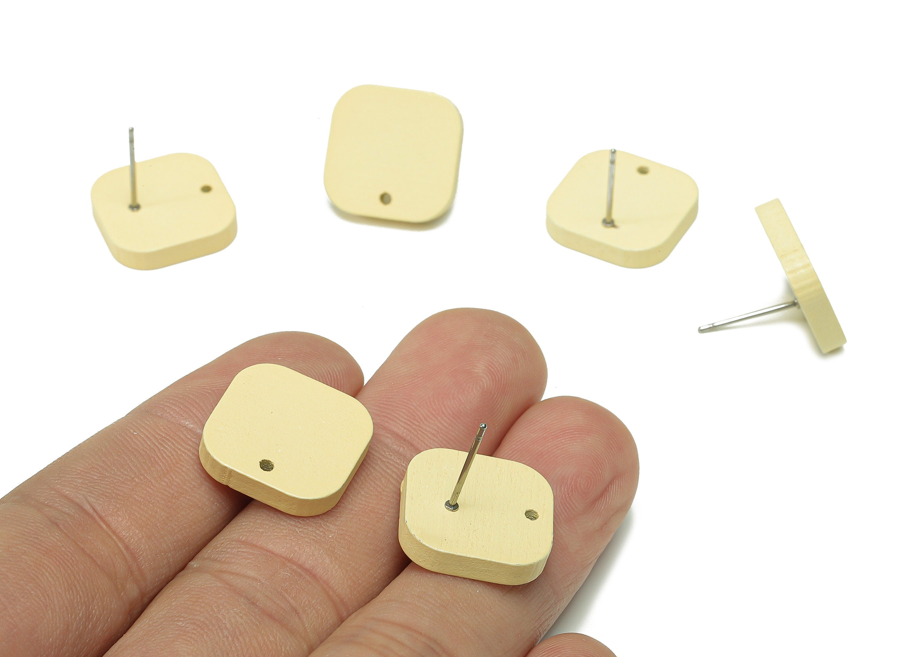Hemu Wood Square Earring Stud - Yellow Square Earring Post - Stainless Steel Stud - Hemu Wood Earring Finding - 16.3x16.1x3.2mm - BB1280A - DOMEDBAZAAR