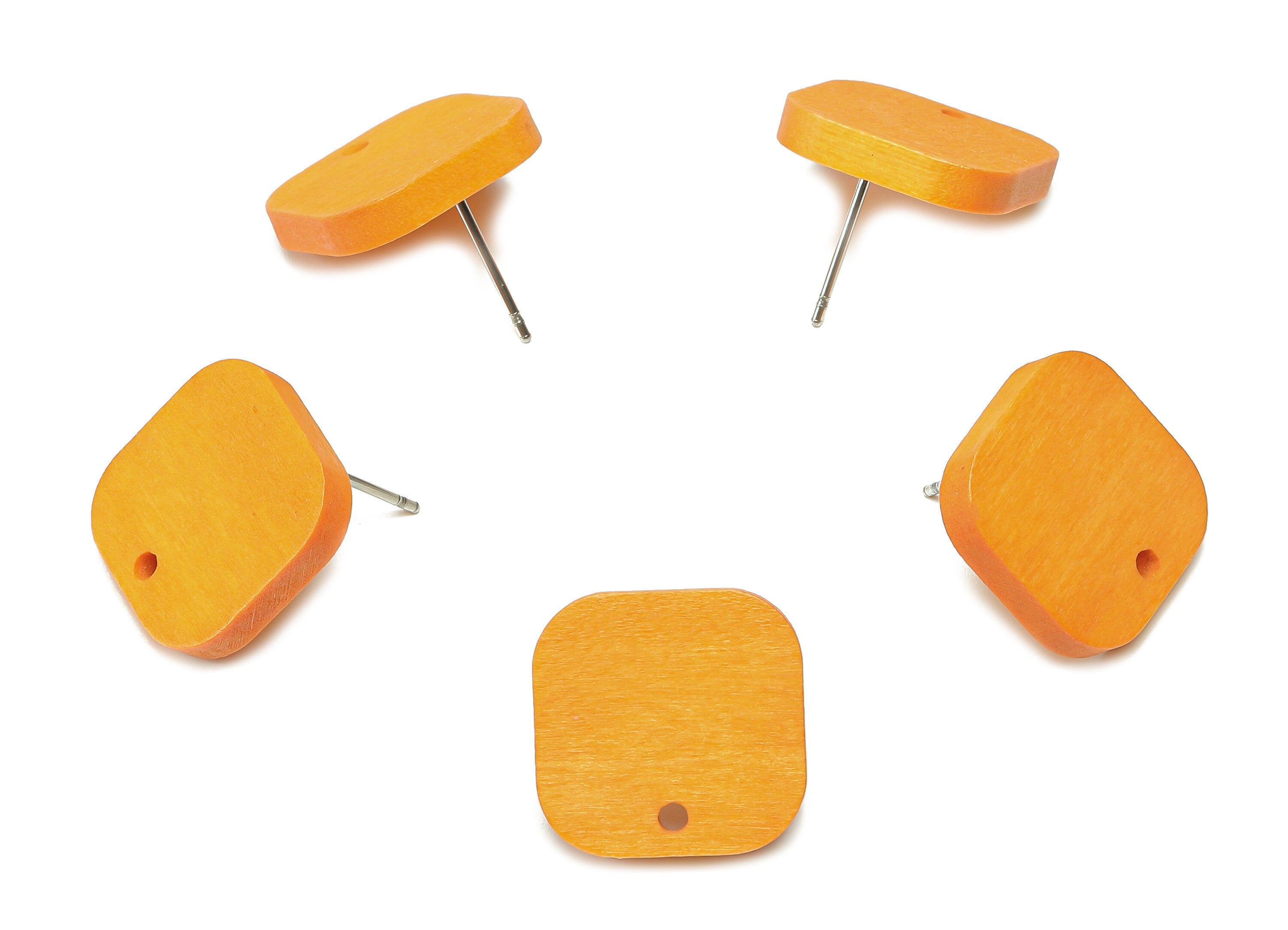 Hemu Wood Square Earring Stud - Orange Square Earring Post - Stainless Steel Stud - Hemu Wood Earring Finding - 16.3x16.1x3.2mm - BB1280B - DOMEDBAZAAR