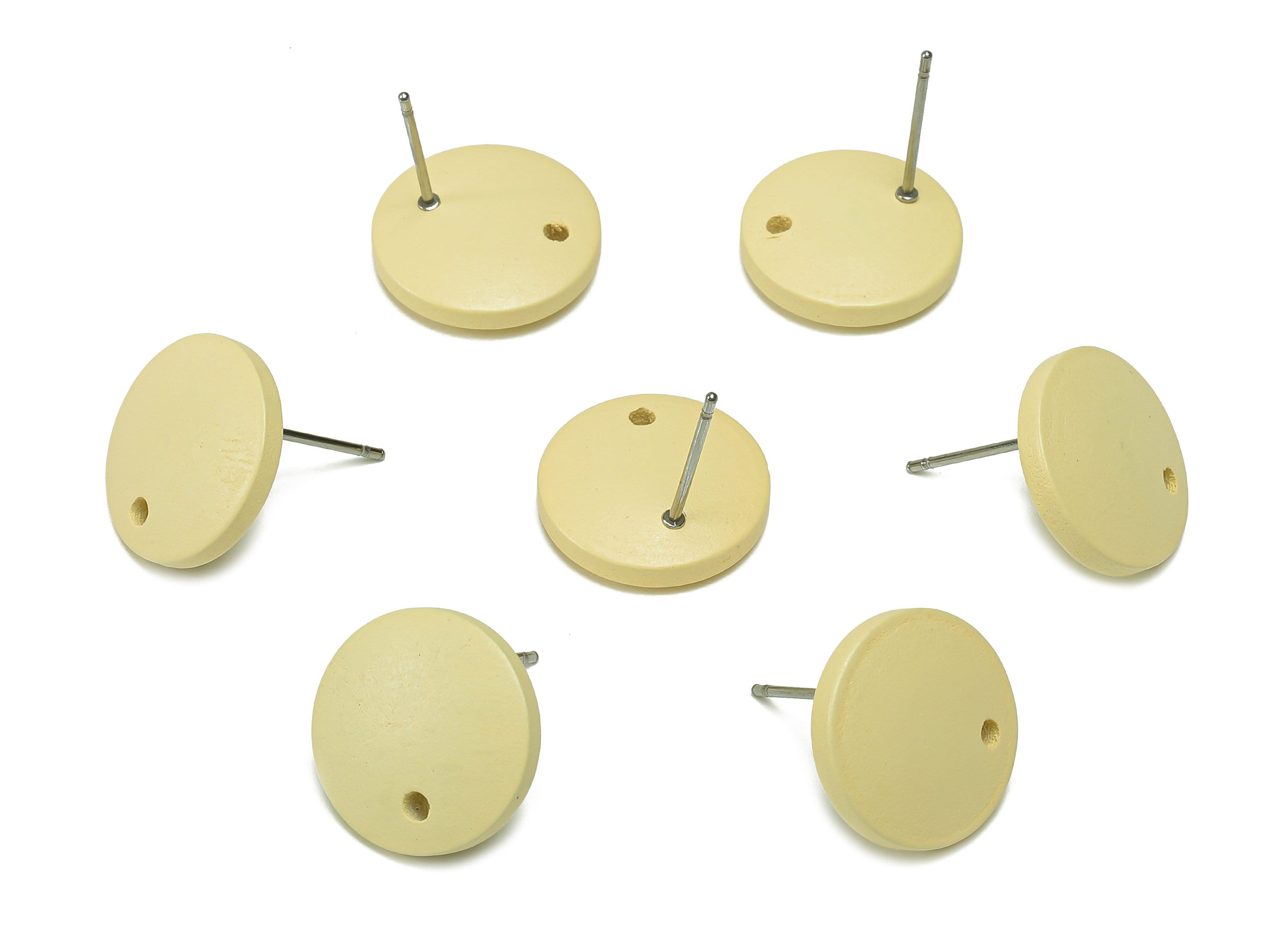 Hemu Wood Round Earring Stud - Yellow Circle Earring Post - Stainless Steel Stud - Hemu Wood Earring Finding - 14.9x14.9x4mm - BB1282 - DOMEDBAZAAR