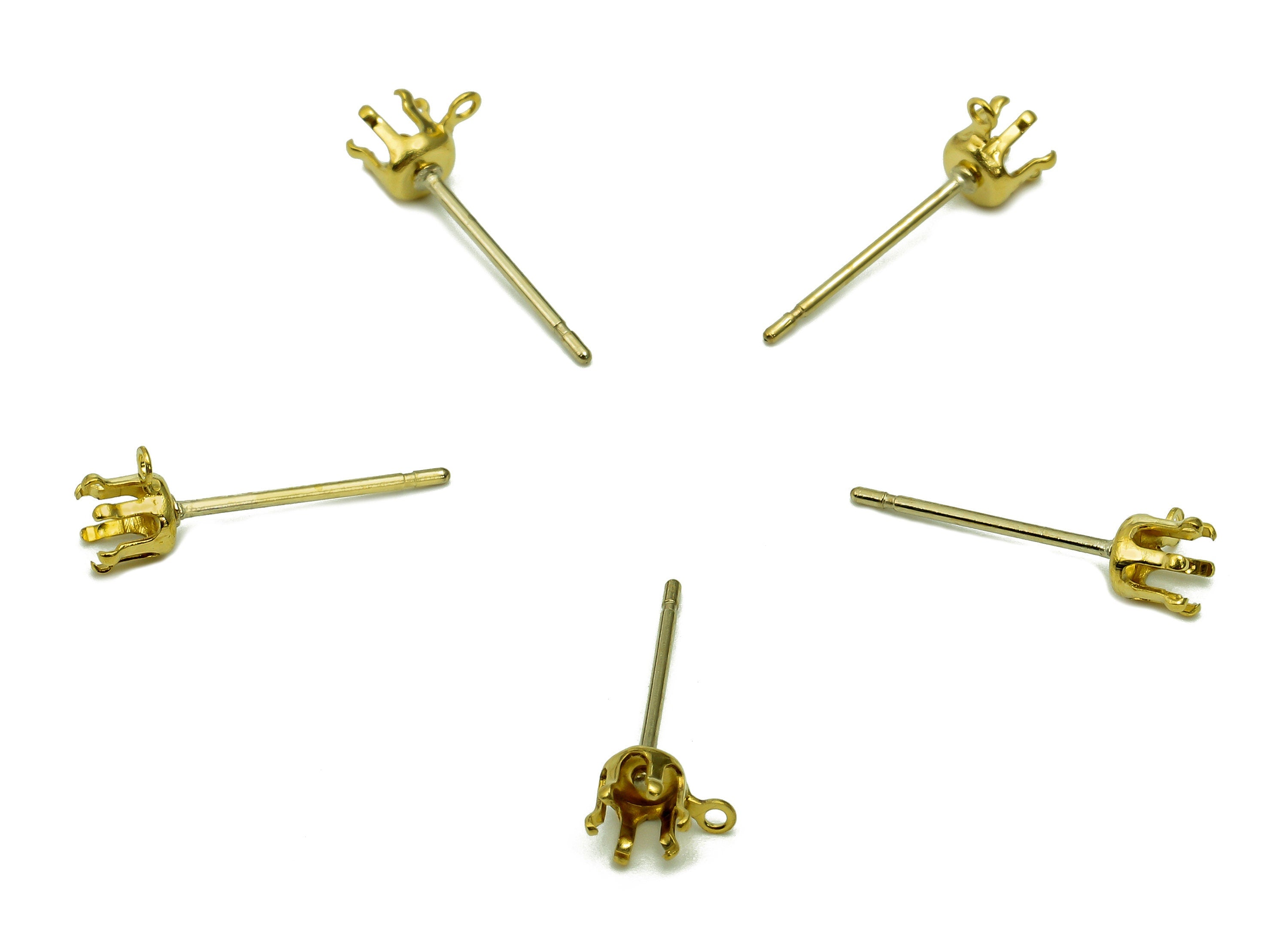 Brass Mini Crown Earrings Stud - Raw Brass Crown Claw Earring Post - Mini Cabachon Stud Earring - Charm With Loop - 3.8x3.8x0.7mm - PP8040 - DOMEDBAZAAR
