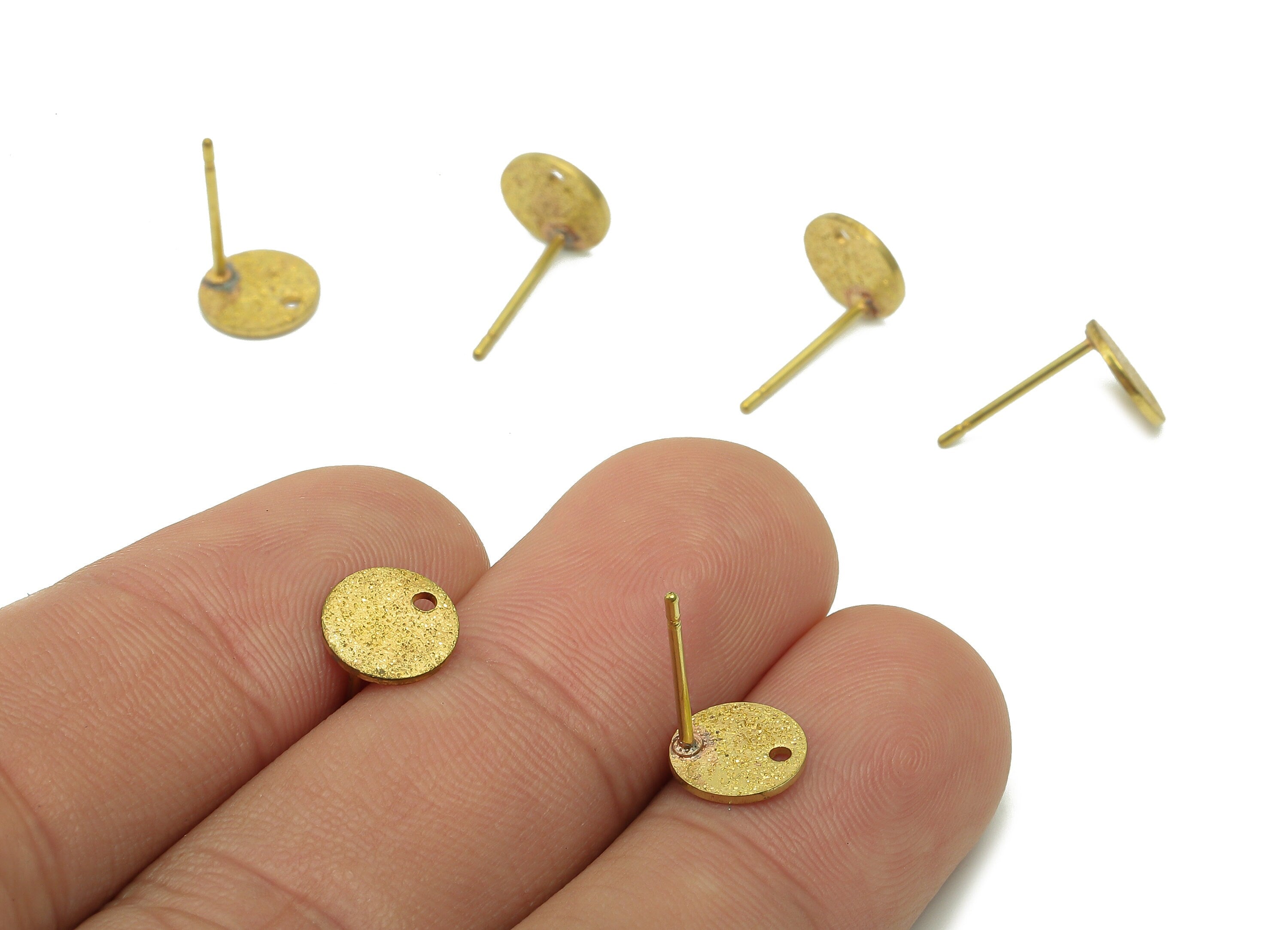 Brass Textured Round Earrings Stud - Raw Brass Circle Earring Post - Stud Earring - Brass Stud - 8x8x0.8mm - PP8042 - DOMEDBAZAAR