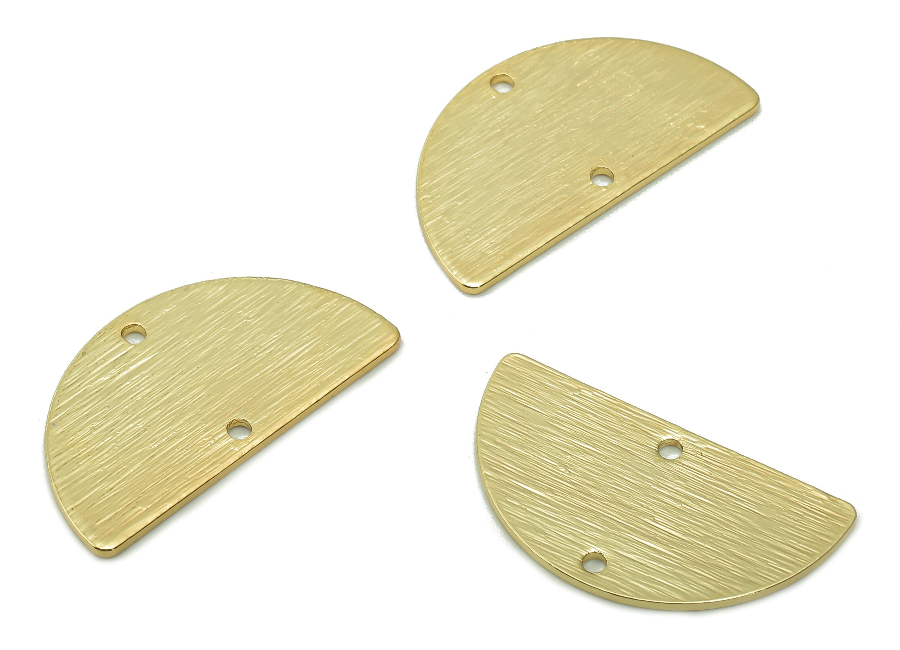 Brass Semicircle Textured Connector - Raw Brass Half Moon Charms - Pendant With 2 Holes - Gold Tone Plating - 24.44x13.12x0.8mm - PP1758G - DOMEDBAZAAR
