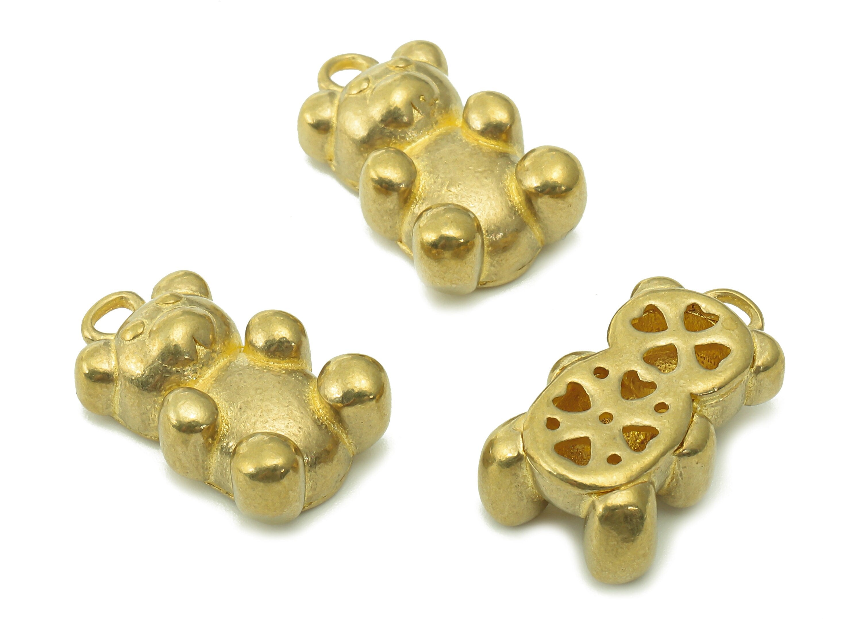 Brass Teddy Bear Charm - Raw Brass Baby Bear Earring - Animal Pendant With Loop - Earring Charm - For Necklace - 18.6x11.1x9.7mm - PP7993 - DOMEDBAZAAR