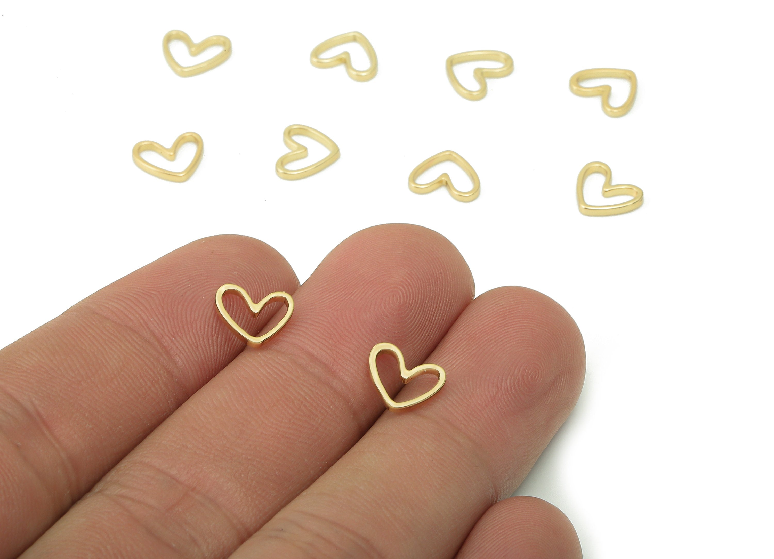 Brass Mini Heart Earring Charm - Small Gold Heart Ring - Pendant For Necklace - 18K Real Gold Plating Charms - 8.45x7.06x1.11mm - RGP5345 - DOMEDBAZAAR