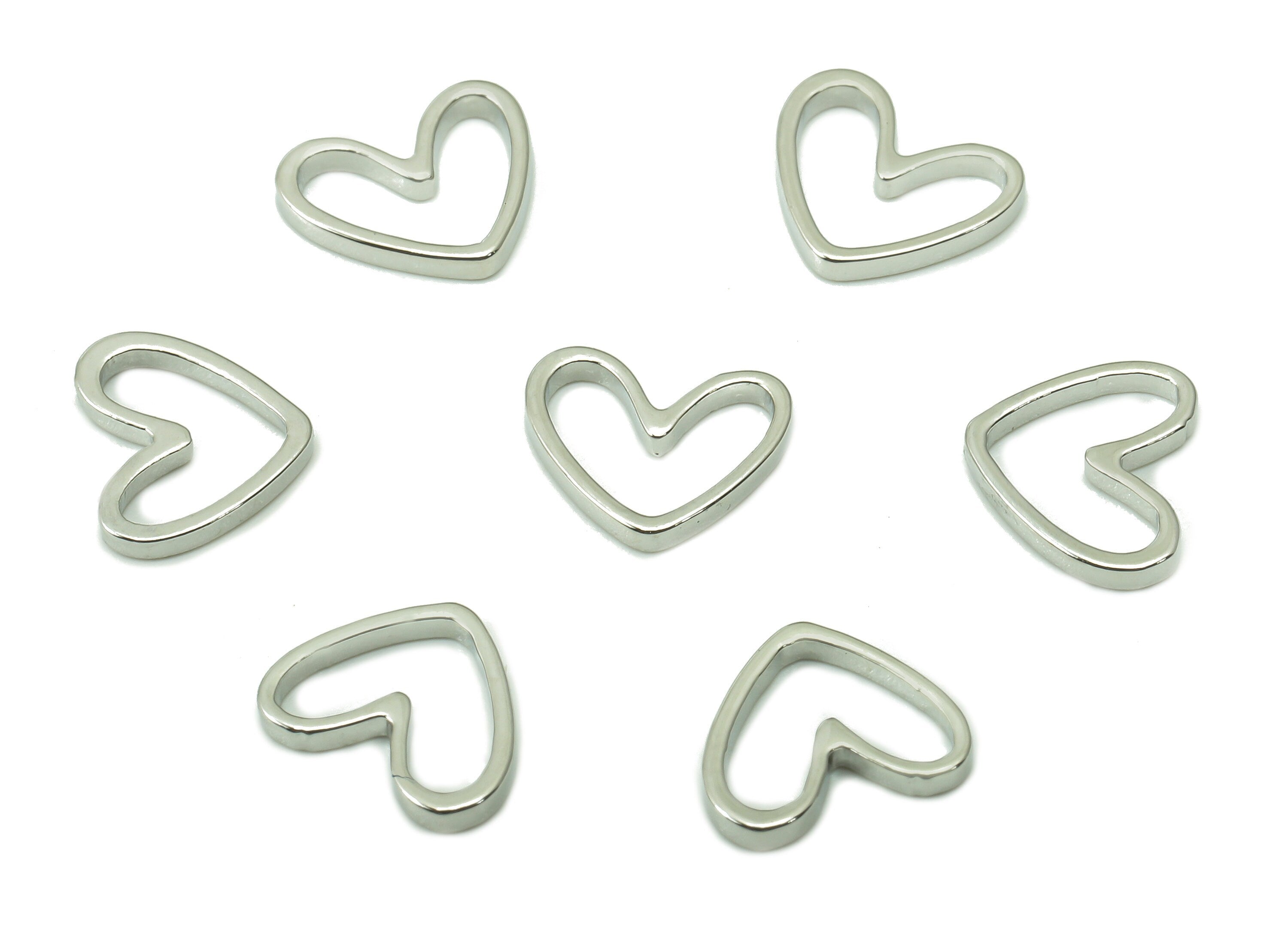 Brass Mini Heart Earring Charm - Small Gold Heart Ring - Pendant For Necklace - 18K Real White Gold Plating - 8.5x7.1x1.1mm - RGP5345S - DOMEDBAZAAR