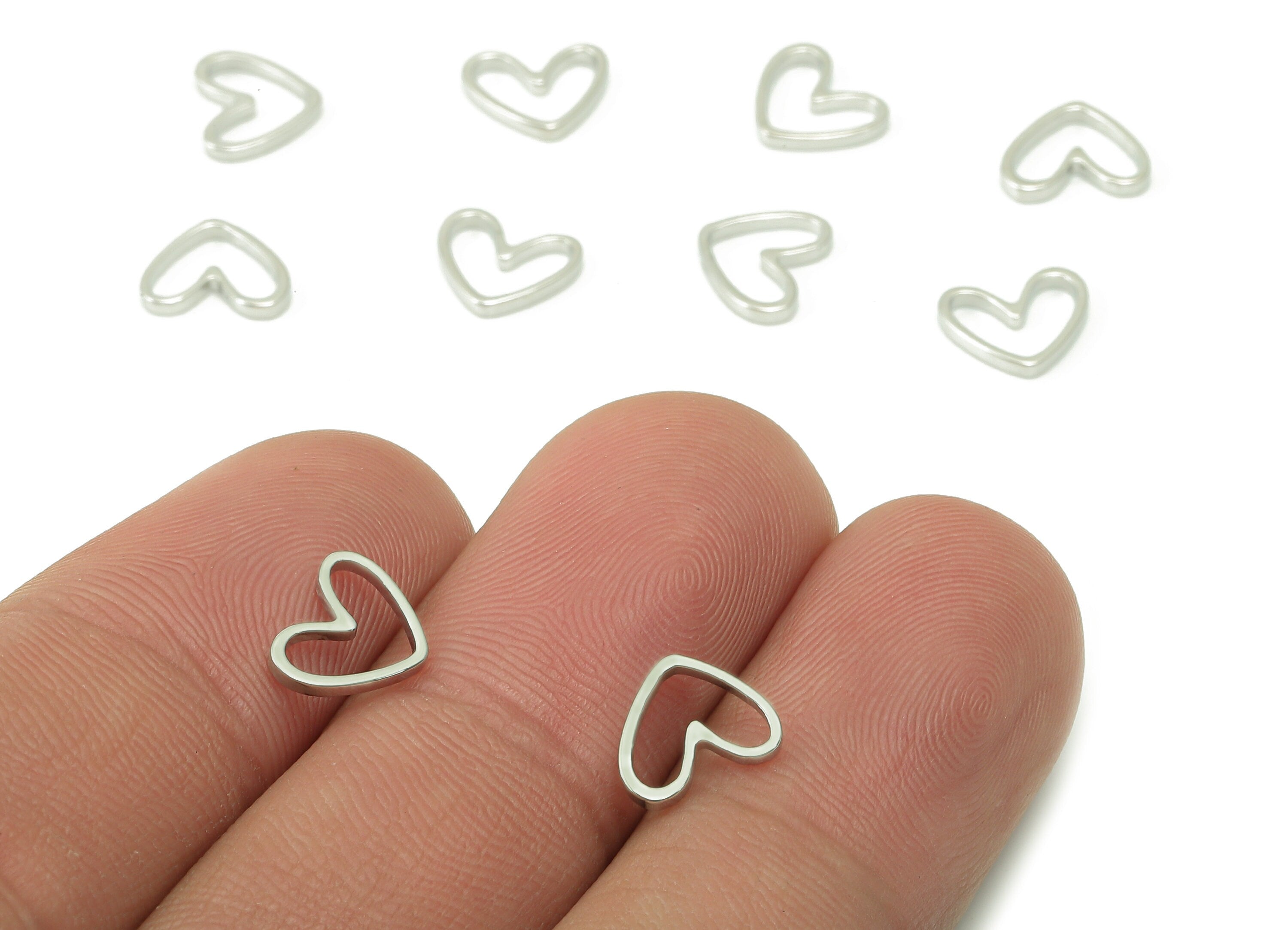 Brass Mini Heart Earring Charm - Small Gold Heart Ring - Pendant For Necklace - 18K Real White Gold Plating - 8.5x7.1x1.1mm - RGP5345S - DOMEDBAZAAR