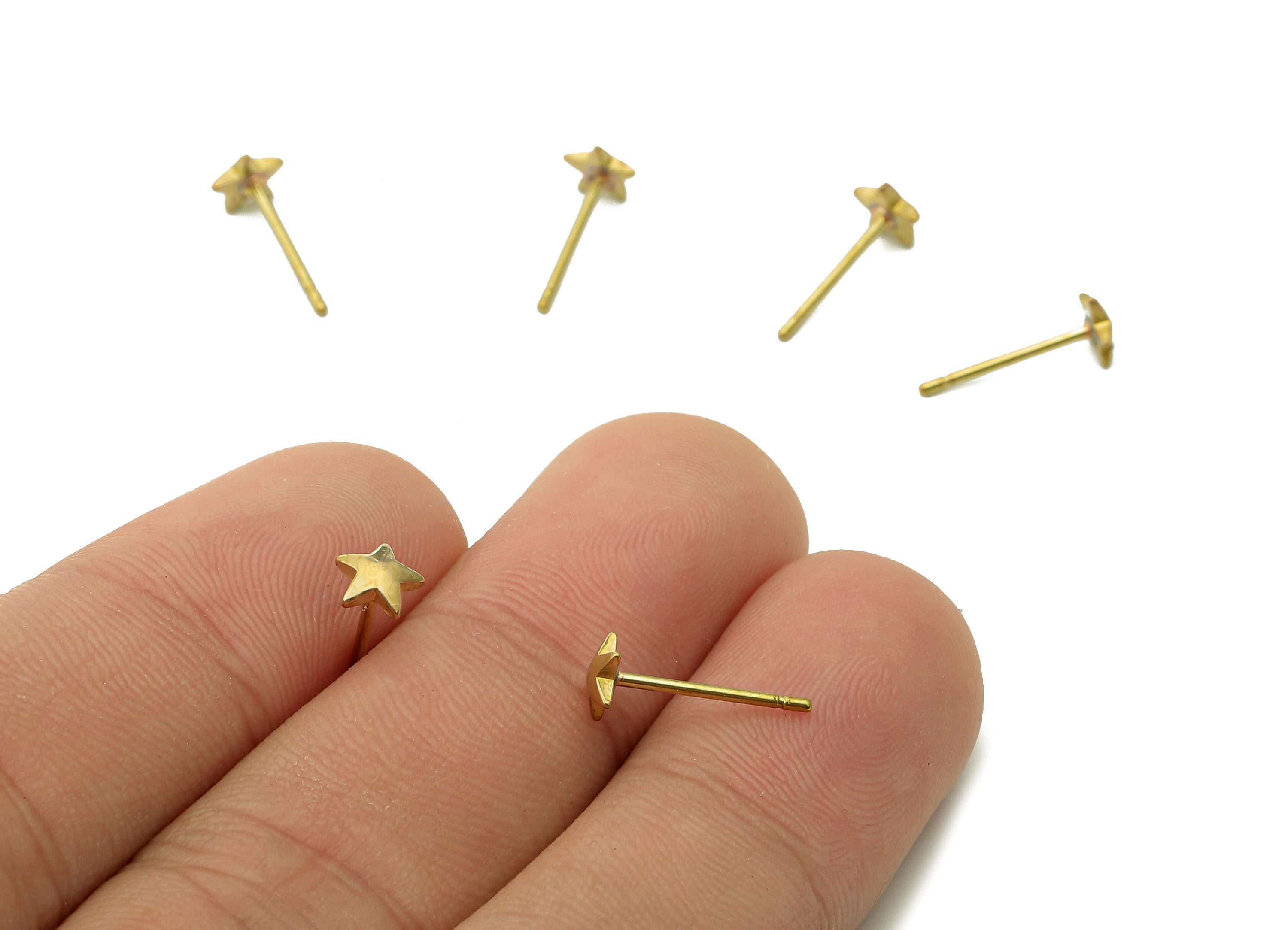 Brass Five-Pointed Star Earrings Stud - Raw Brass Star Earring Post - Mini Star Stud Earring - Brass Stud - 5x5x1.5mm - PP8061 - DOMEDBAZAAR