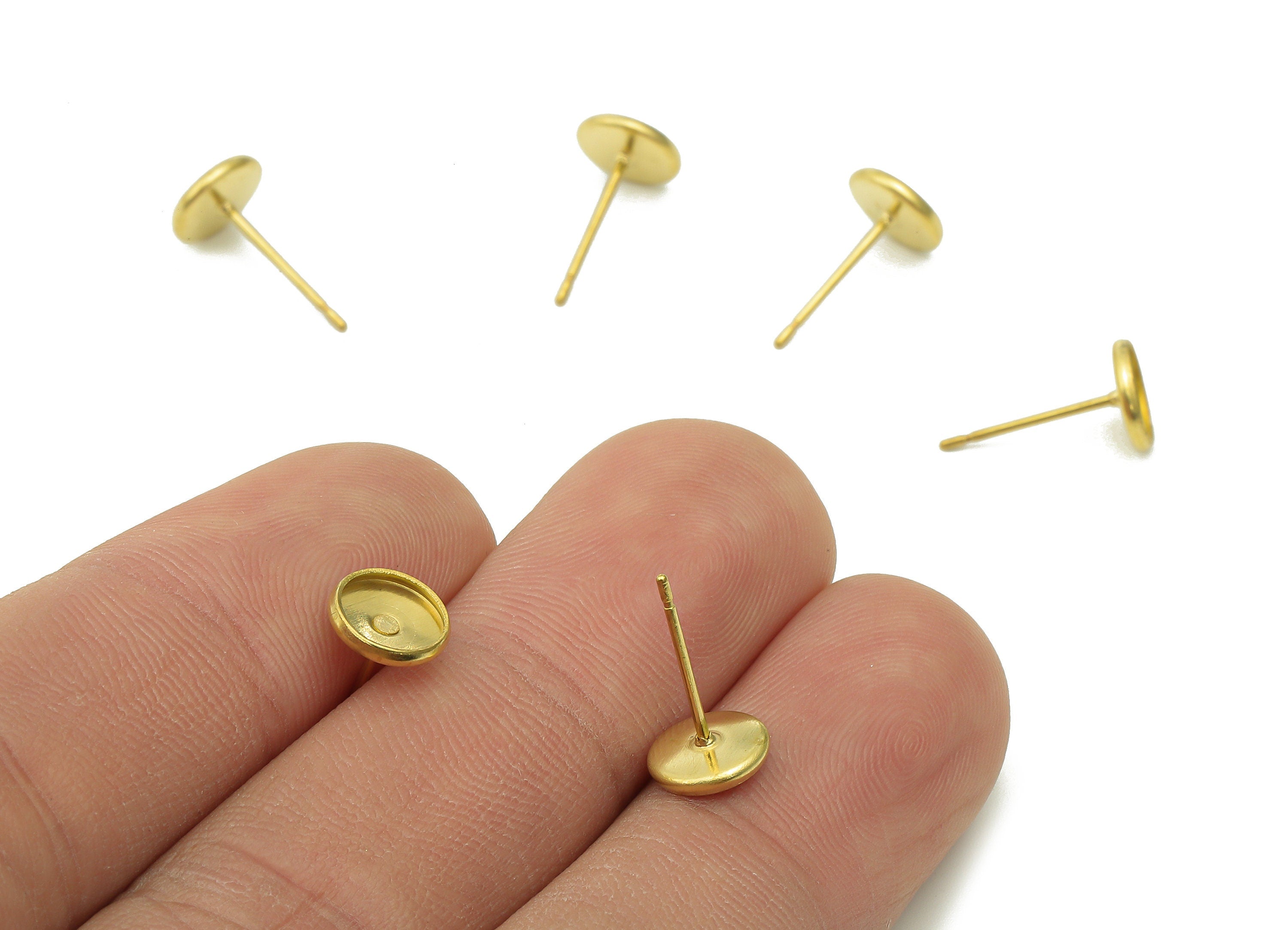 Brass Mini Cabachon Earrings Stud - Raw Brass Mini Circle Earring Post - Round Pot Stud Earring - Brass Stud - 7.2x7.2x1.1mm - PP8064 - DOMEDBAZAAR