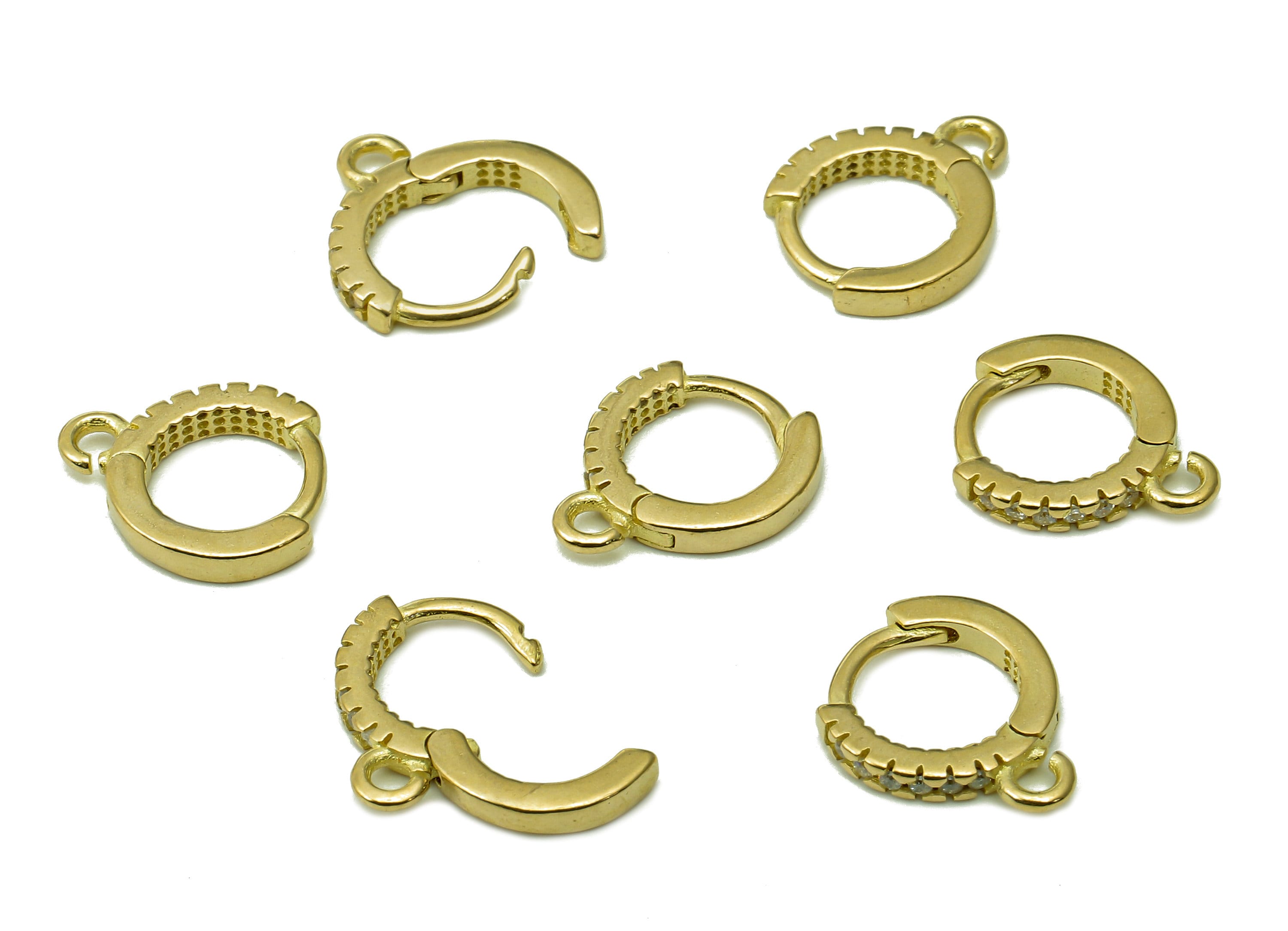 Brass Round Earring Clasp - Raw Brass Huggie Hoop With Loop - Circle Pendant With Zircons - Huggies Clasps - 11.2x10x1.8mm - PP8066 - DOMEDBAZAAR