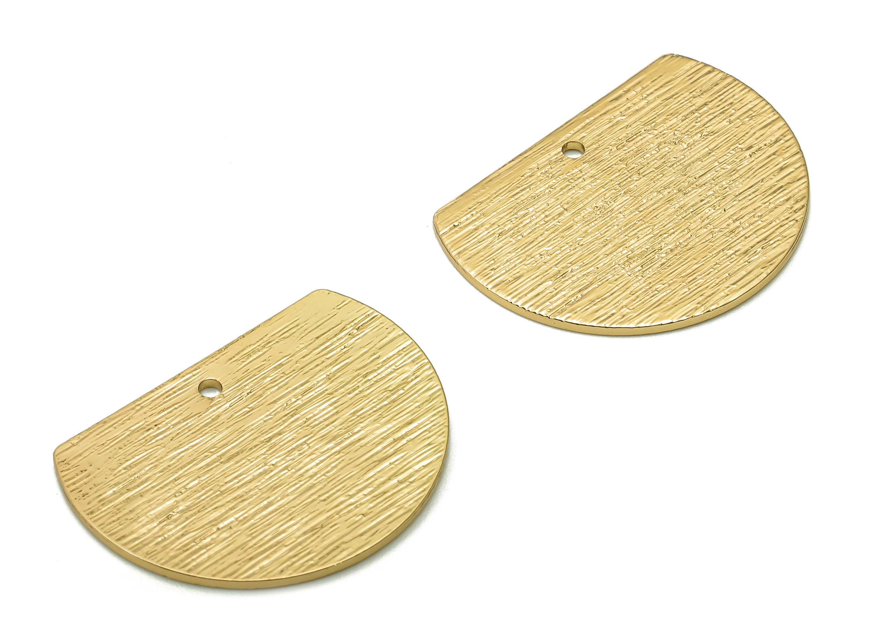 Brass Half Round Earring Charms - Gold Textured Semicircle Pendant - 18K Real Gold Plating - 25.1x19x0.8mm - RGP5440 - DOMEDBAZAAR
