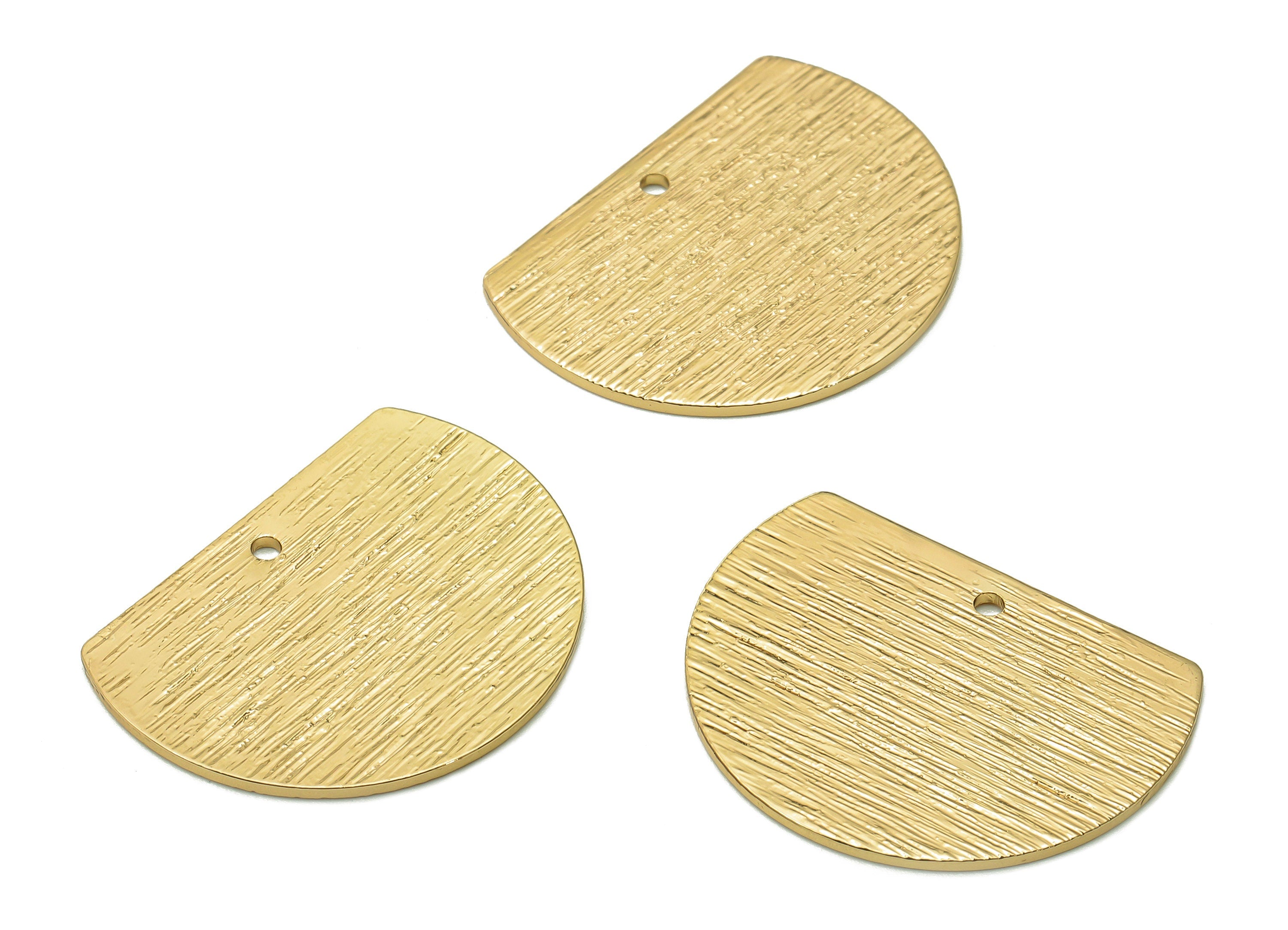 Brass Half Round Earring Charms - Gold Textured Semicircle Pendant - 18K Real Gold Plating - 25.1x19x0.8mm - RGP5440 - DOMEDBAZAAR