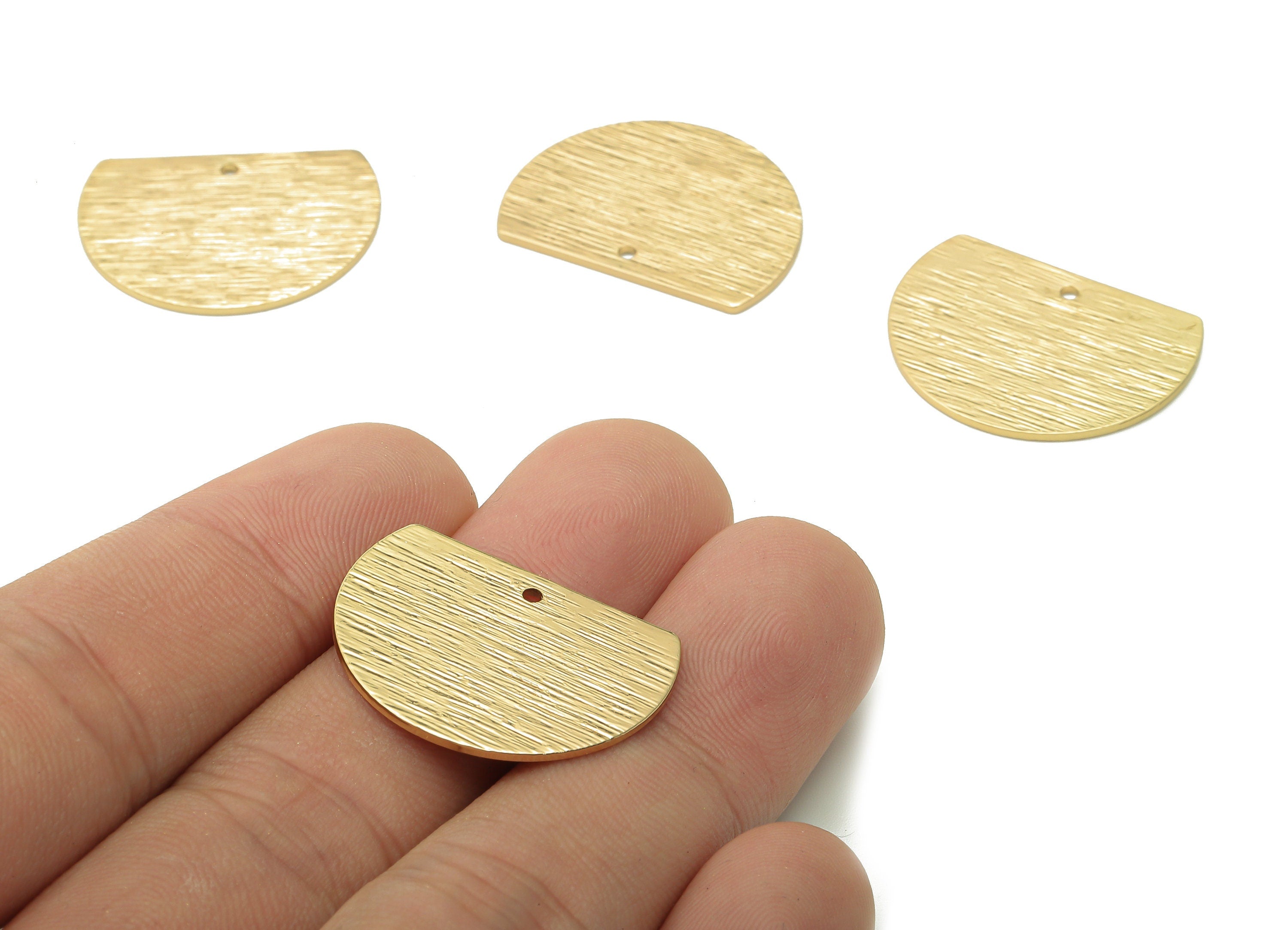 Brass Half Round Earring Charms - Gold Textured Semicircle Pendant - 18K Real Gold Plating - 25.1x19x0.8mm - RGP5440 - DOMEDBAZAAR