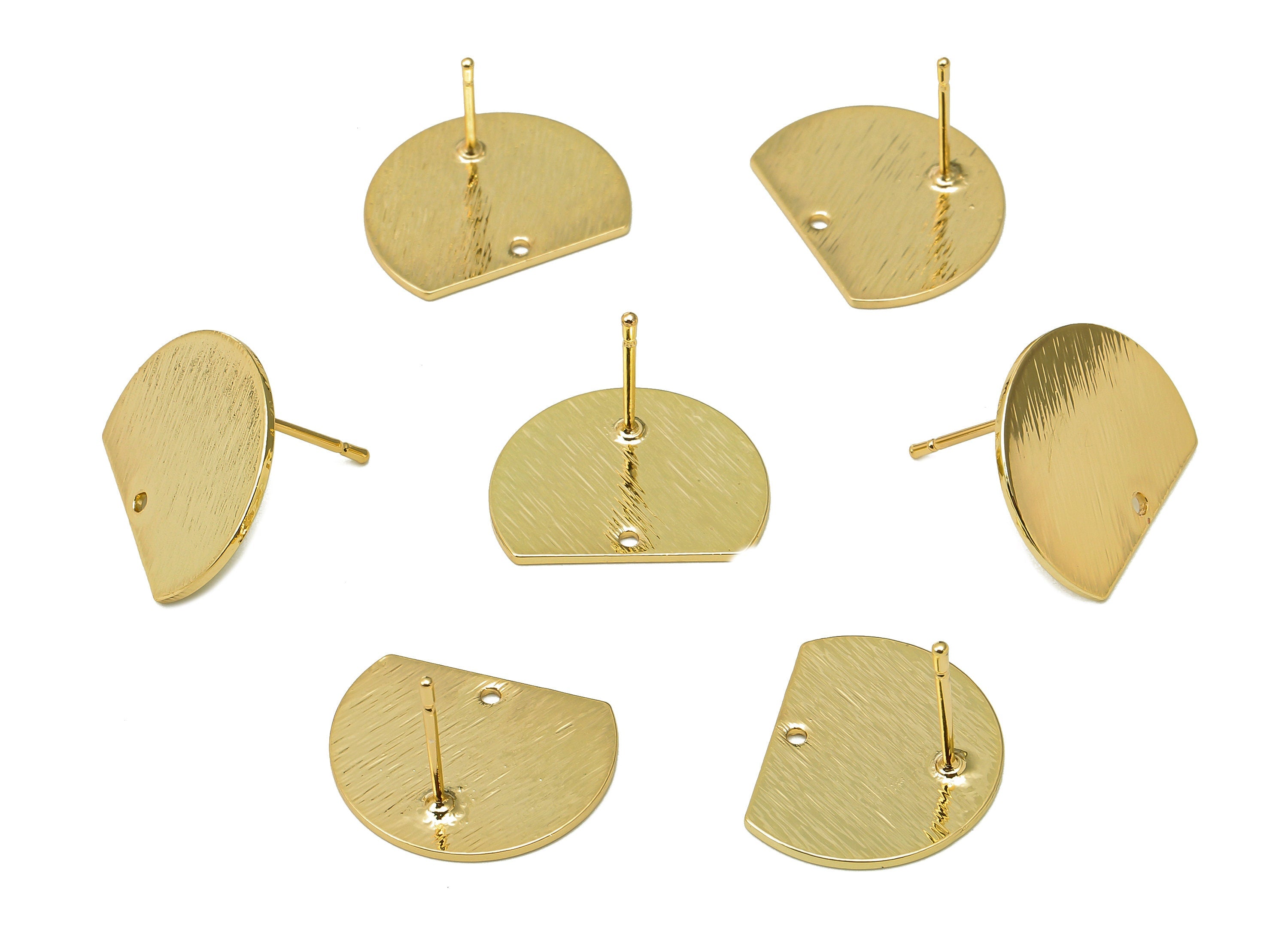 Brass Half Round Earring Post - Textured Semicircle Stud Earring - 316 Stainless Steel - 18K Real Gold Plating - 18.7x14.9x0.8mm - RGP5441 - DOMEDBAZAAR