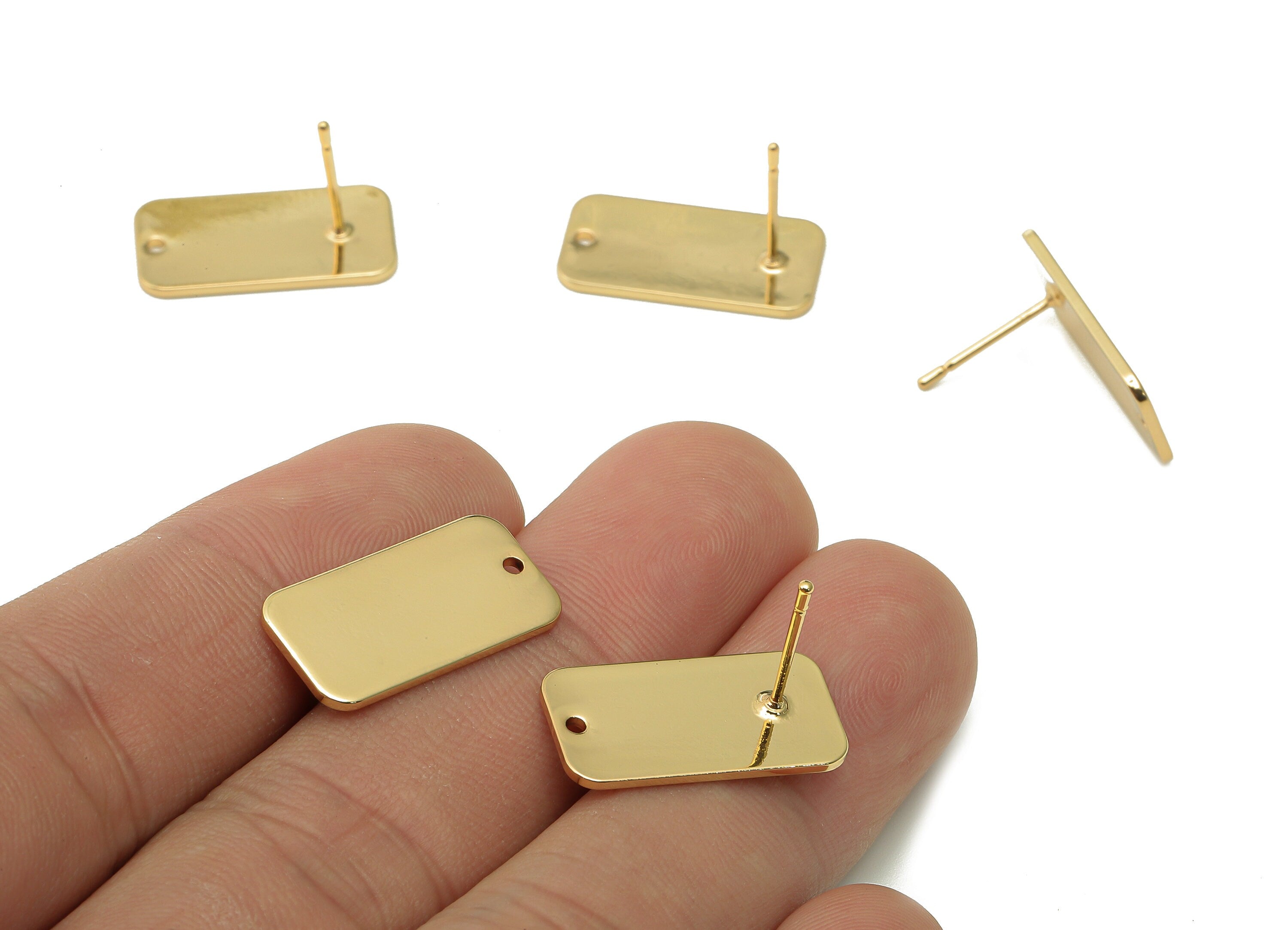Brass Rectangle Stud Earring - Gold Rectangle Earring Post - 316 Stainless Steel - 18K Real Gold Plating - 20x10.4x1.1mm - RGP5442 - DOMEDBAZAAR