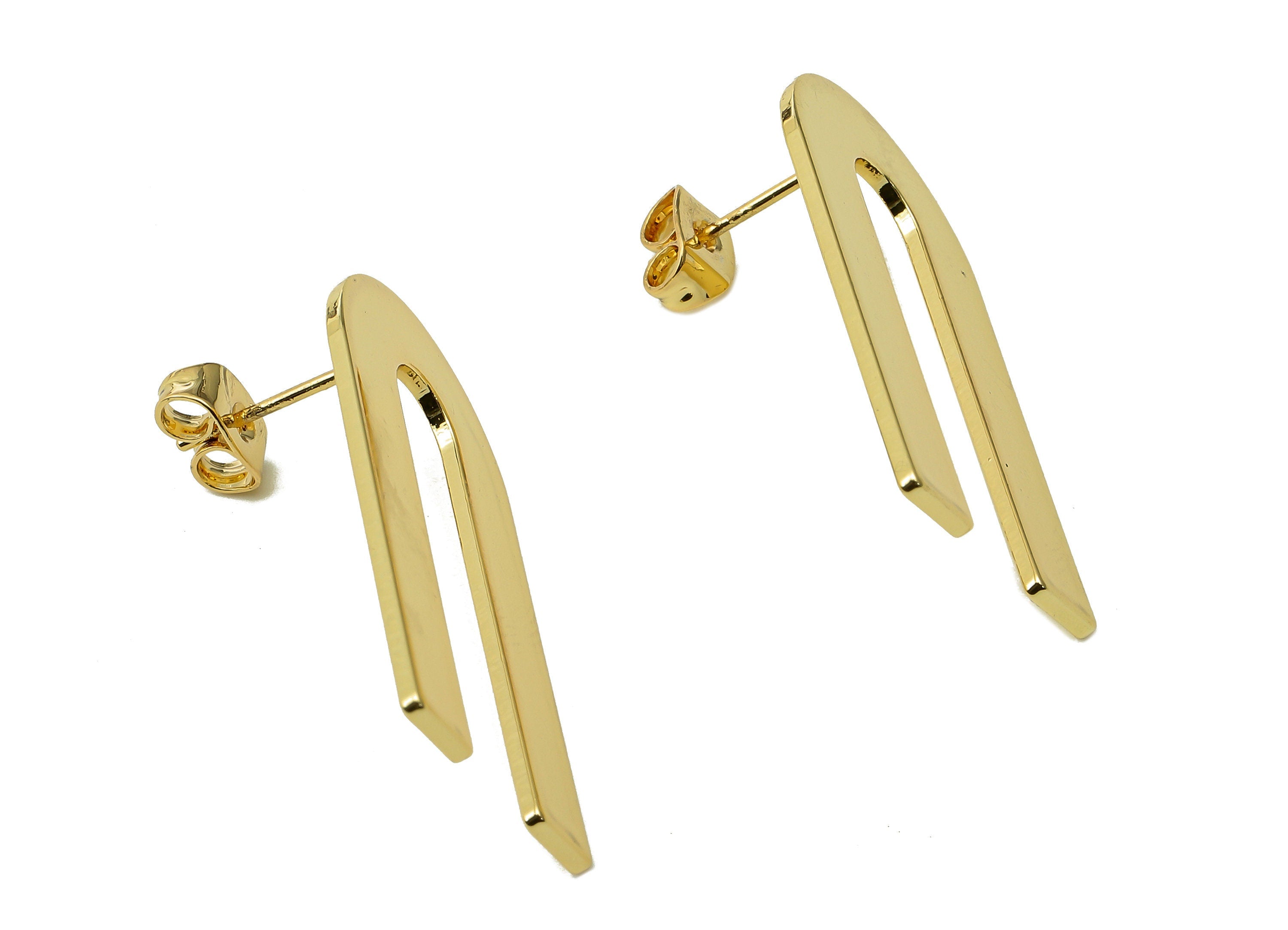 Brass U Stud Earring - Gold U Earring Post - 316 Stainless Steel - 18K Real Gold Plating - 30.3x15.8x1mm - RGP5444 - DOMEDBAZAAR