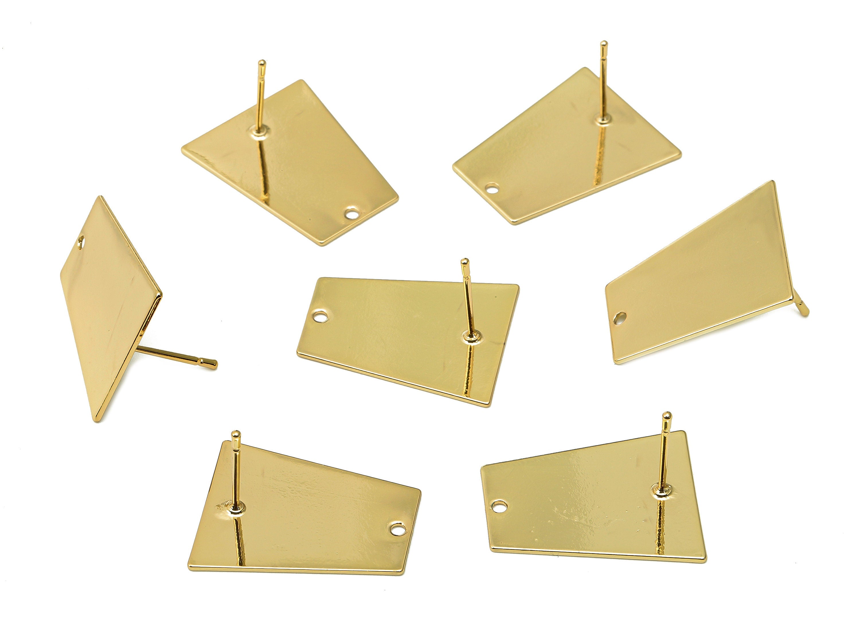 Brass Trapezoid Stud Earring - Gold Stamping Blank Earring Post - 316 Stainless Steel - 18K Real Gold Plating - 22x17.8x0.6mm - RGP5447 - DOMEDBAZAAR