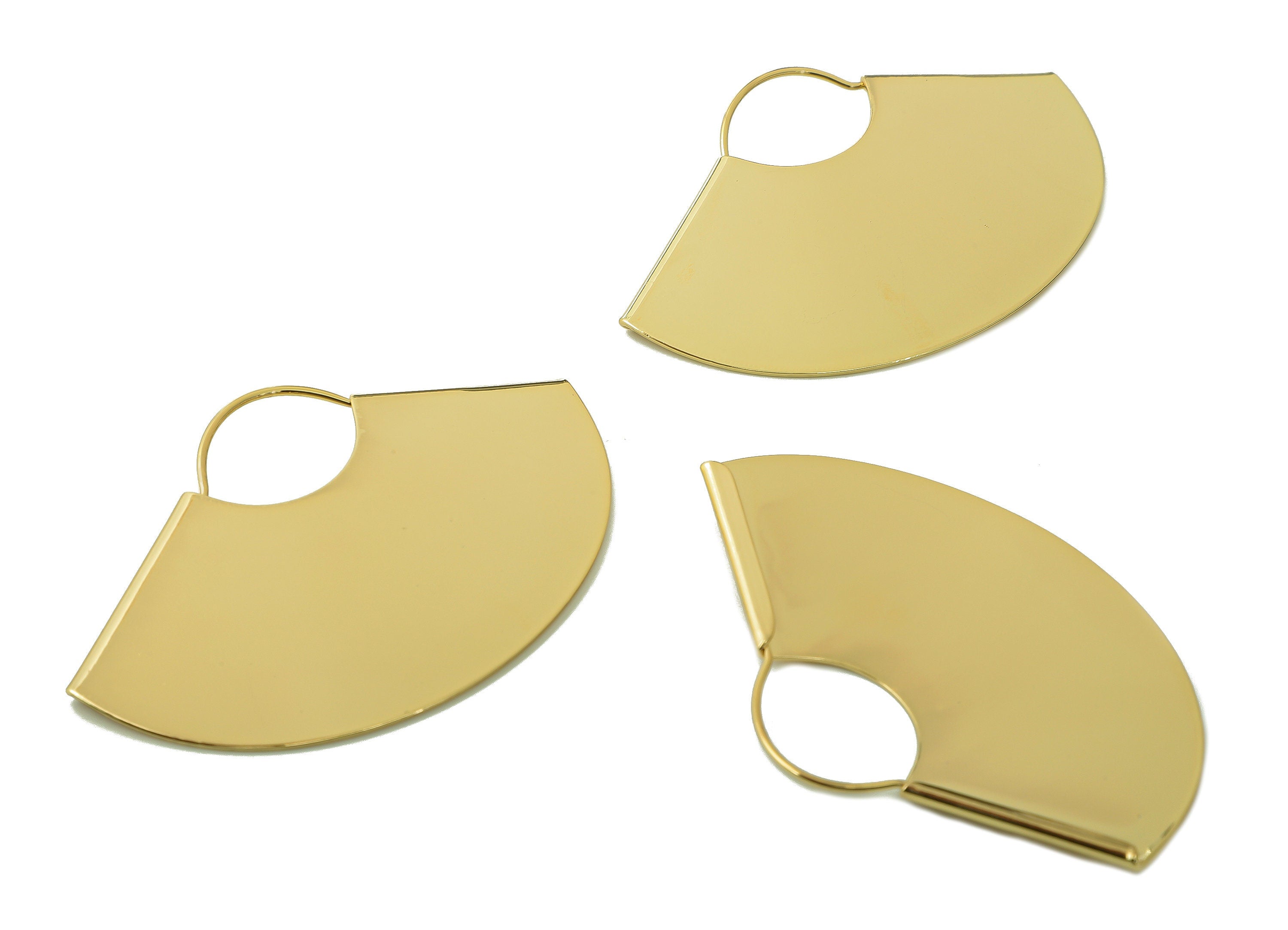 Brass Fan Earring Charms - Gold Sector Earrings - Stamping Blank - 18K Real Gold Plating Charm - 62.3x40.3x0.8mm - RGP5452 - DOMEDBAZAAR