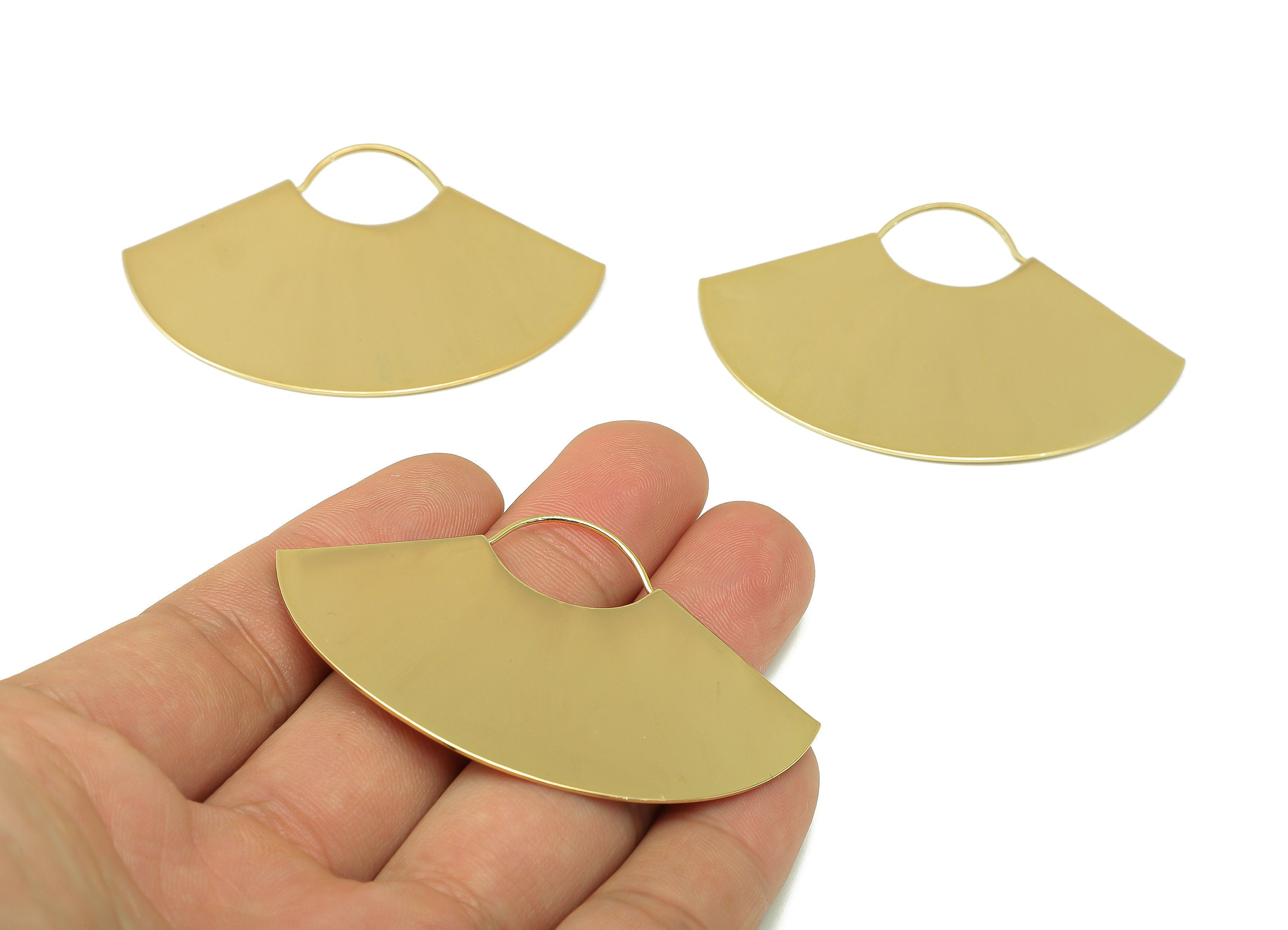 Brass Fan Earring Charms - Gold Sector Earrings - Stamping Blank - 18K Real Gold Plating Charm - 62.3x40.3x0.8mm - RGP5452 - DOMEDBAZAAR