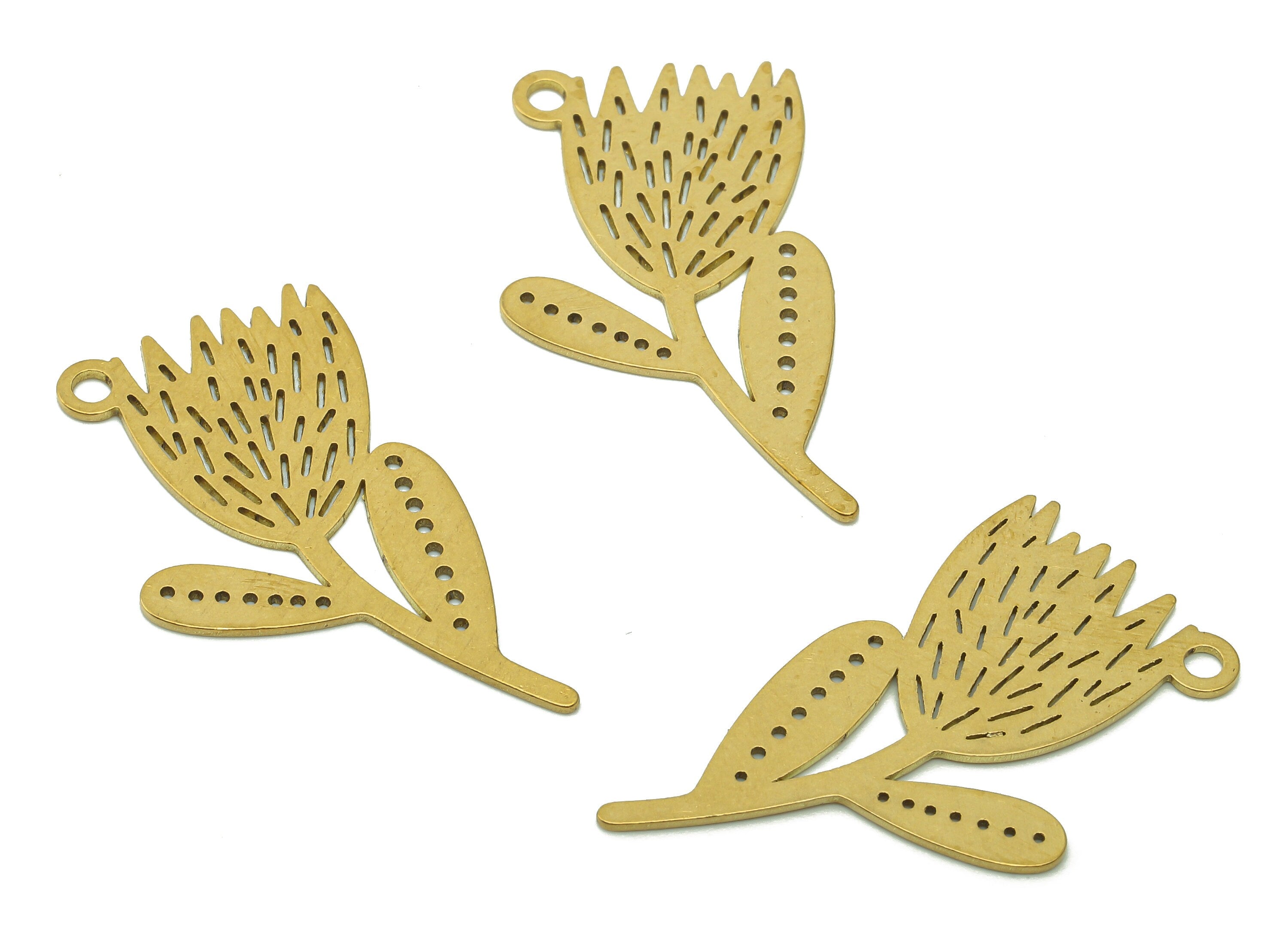 Brass Flower Earring Charms - Raw Brass Leaf Cutout Earring - Pendant With Loop - Botanical Charm For Necklace - 34.8x18.4x0.7mm - PPA5605 - DOMEDBAZAAR