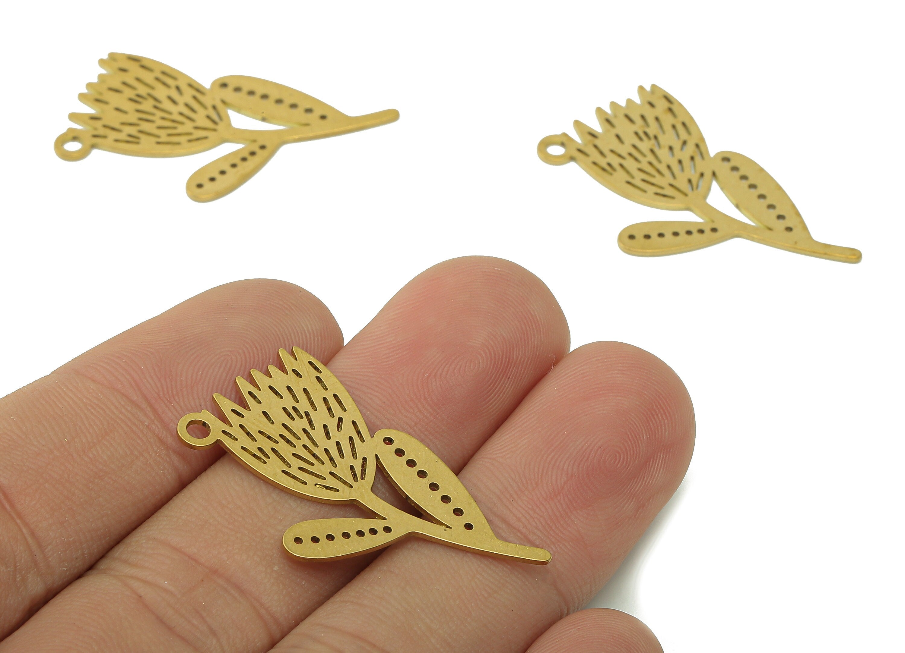 Brass Flower Earring Charms - Raw Brass Leaf Cutout Earring - Pendant With Loop - Botanical Charm For Necklace - 34.8x18.4x0.7mm - PPA5605 - DOMEDBAZAAR