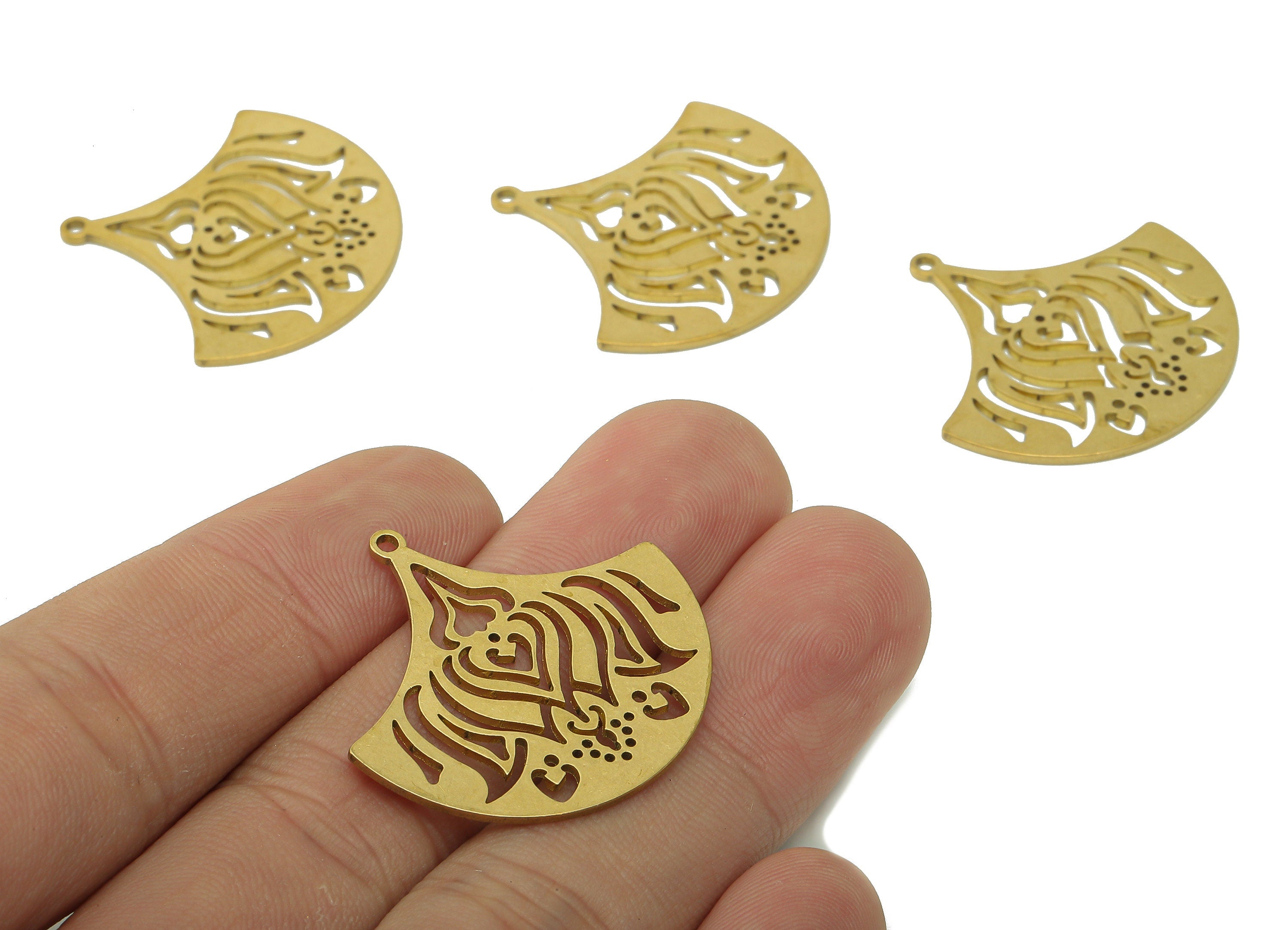 Brass Fan Flower Earring Charm - Raw Brass Cutout Earring - Pendant With Loop - Heart Charm For Necklace - 31.8x29.7x0.8mm - PPA5657 - DOMEDBAZAAR