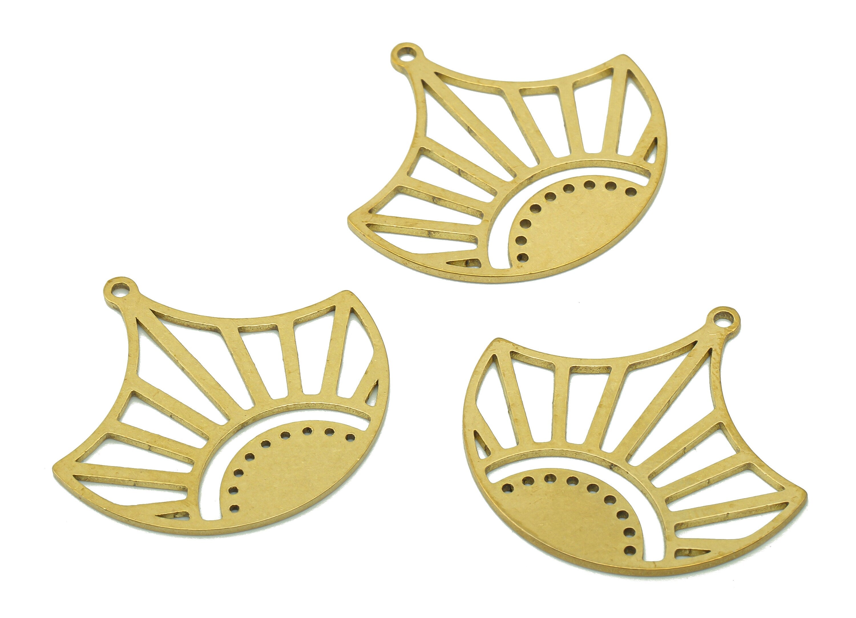 Brass Fan Sun Earring Charm - Raw Brass Cutout Earring - Pendant With Loop - Sun Charm For Necklace - 28.6x29.8x0.9mm - PPA5658 - DOMEDBAZAAR