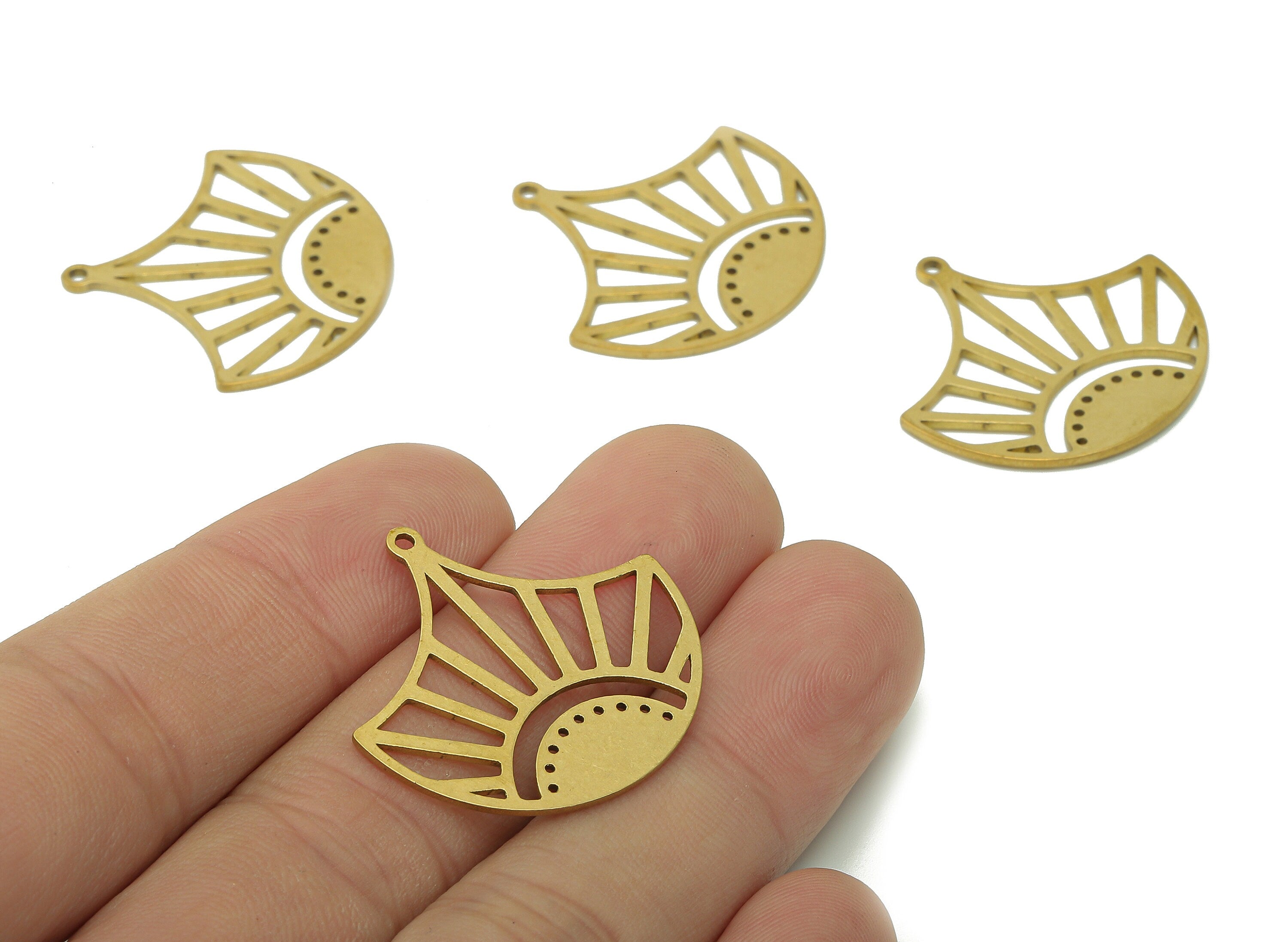Brass Fan Sun Earring Charm - Raw Brass Cutout Earring - Pendant With Loop - Sun Charm For Necklace - 28.6x29.8x0.9mm - PPA5658 - DOMEDBAZAAR