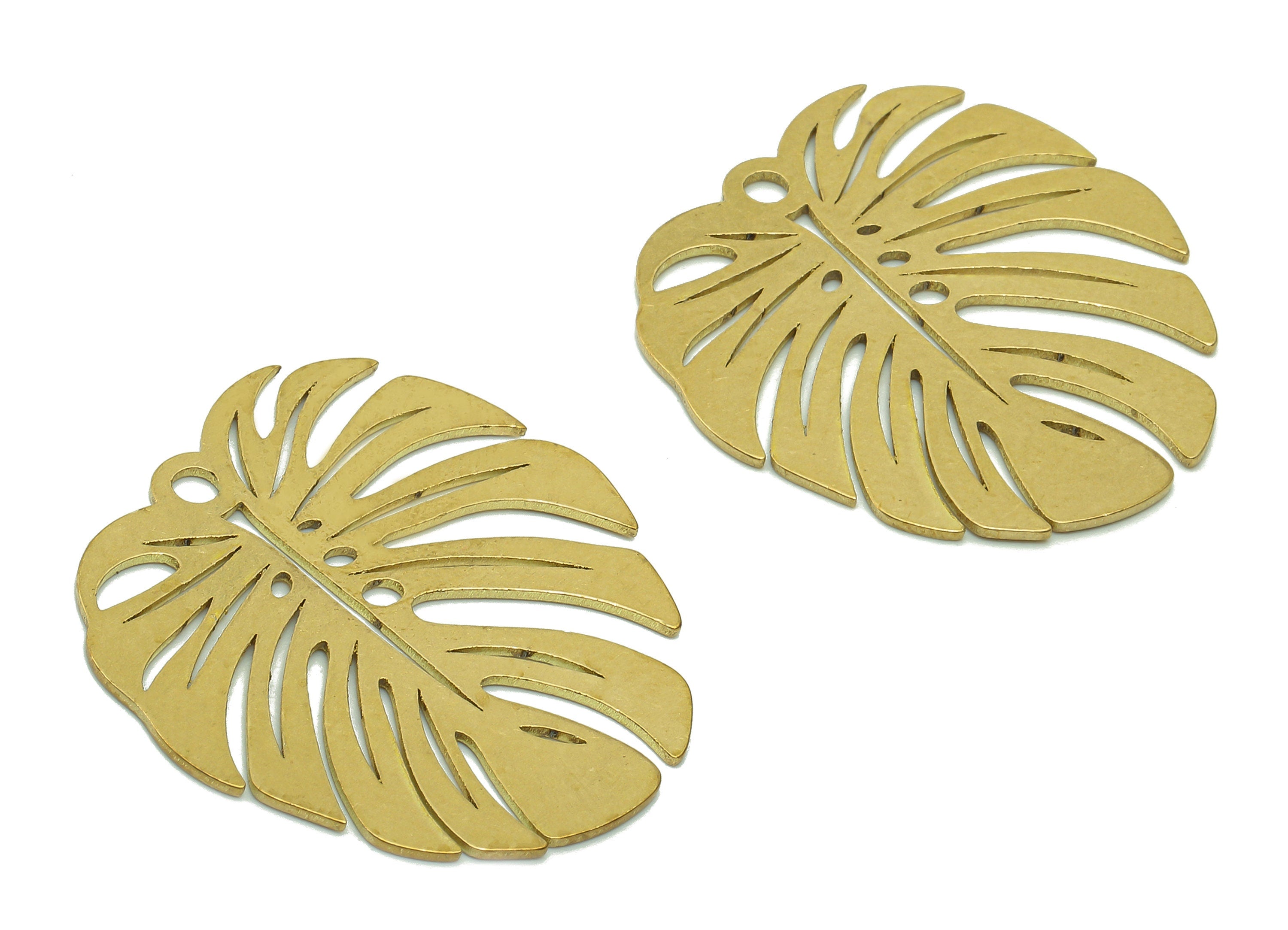 Brass Monstera Earring Charms - Raw Brass Leaf Earrings - Leaves Pendant With Loop - Botanical Charm - 28.1x25.5x0.7mm - PPA5673 - DOMEDBAZAAR