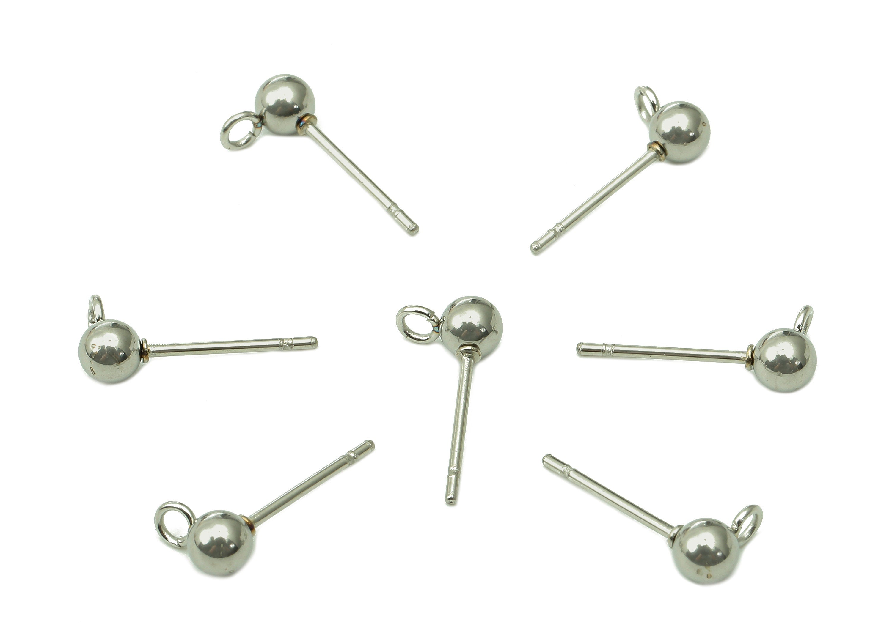 Steel Mini Ball Earring Stud - Silver Earring Post With Loop - Ball Stud Earring Charm - 316 Stainless Steel - 14.9x3.9x0.7mm - SS1407-4 - DOMEDBAZAAR