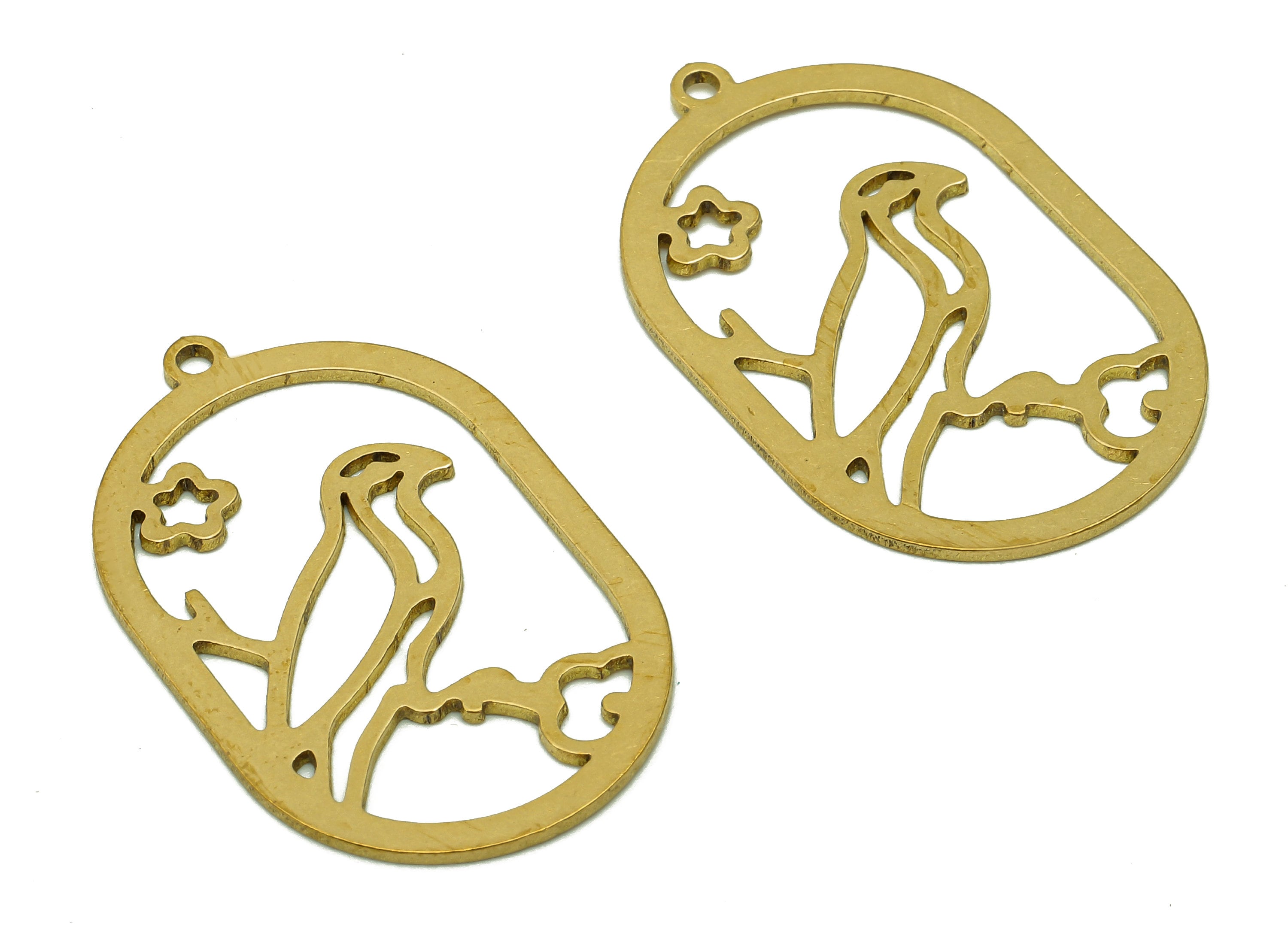 Brass Oval Bird Earring Charms - Raw Brass Ellipse Birdcage Earring - Landscape Pendant With Loop - Oval Charm - 31.9x19.8x0.7mm - PPZ0171 - DOMEDBAZAAR