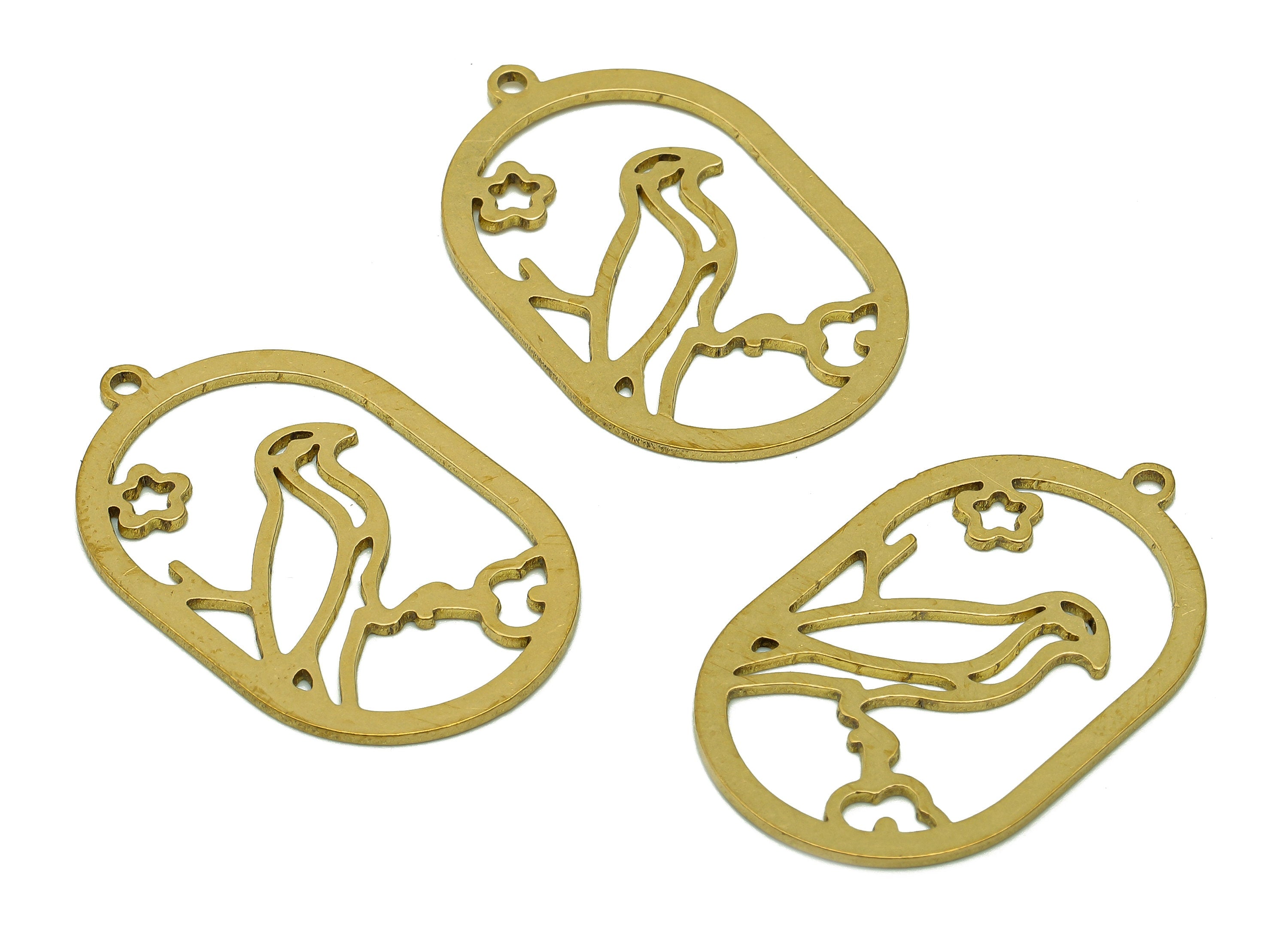 Brass Oval Bird Earring Charms - Raw Brass Ellipse Birdcage Earring - Landscape Pendant With Loop - Oval Charm - 31.9x19.8x0.7mm - PPZ0171 - DOMEDBAZAAR