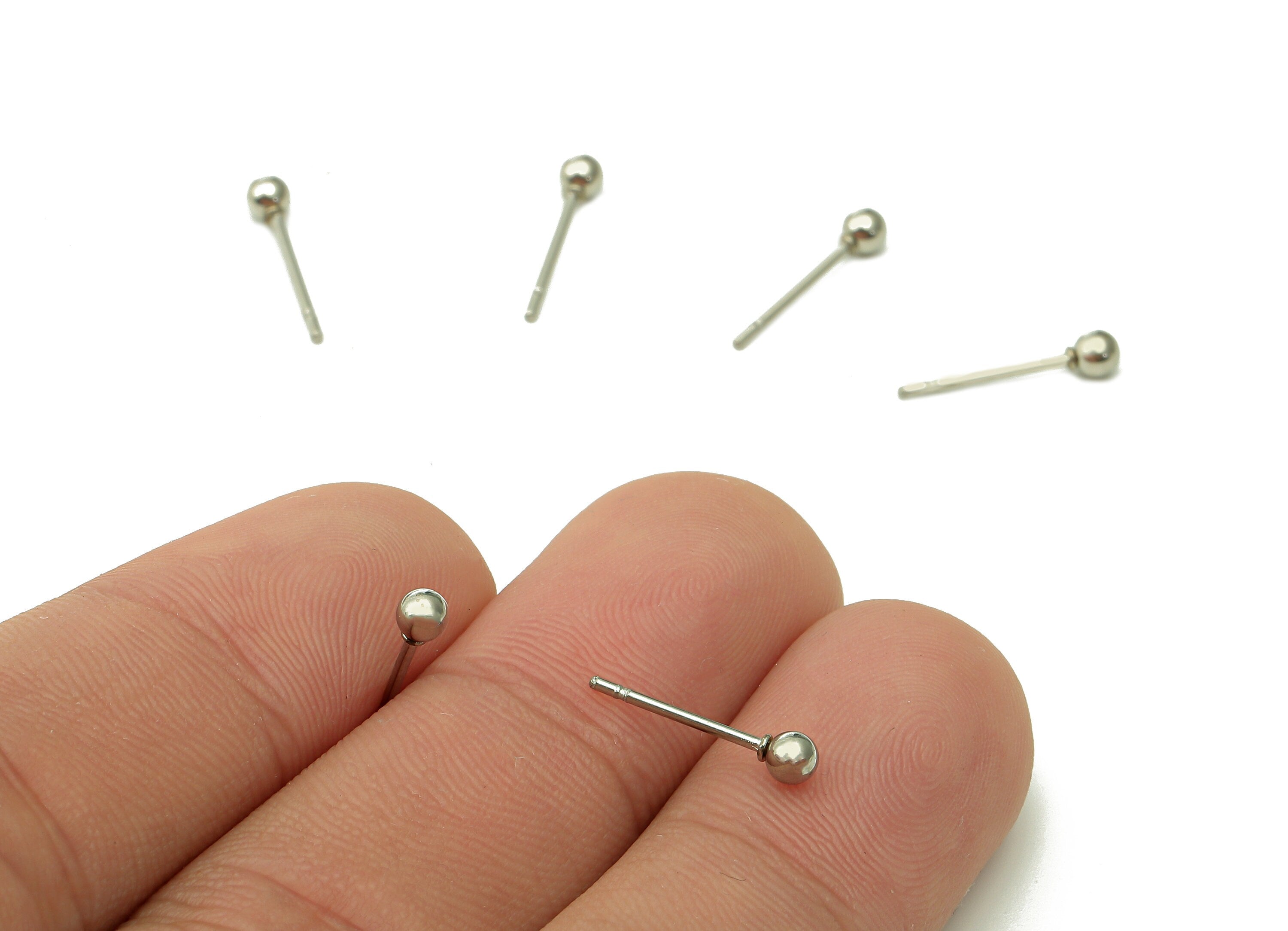 Steel Mini Ball Earring Stud - Silver Mini Ball Earring Post - Ball Stud Earring Charm - 316 Stainless Steel - 14x3.03x0.72mm - SS1409-3 - DOMEDBAZAAR