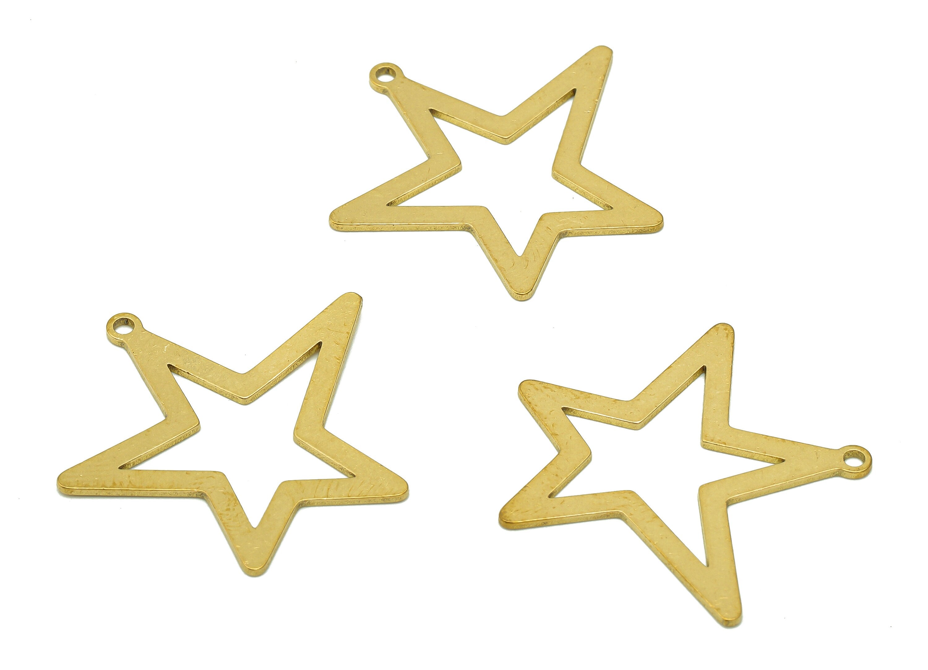 Brass Star Earring Charm - Raw Brass Five-pointed Star Earring - Star Pendant With Loop - Charm For Necklace - 29.6x27.8x0.7mm - PPZ0174 - DOMEDBAZAAR