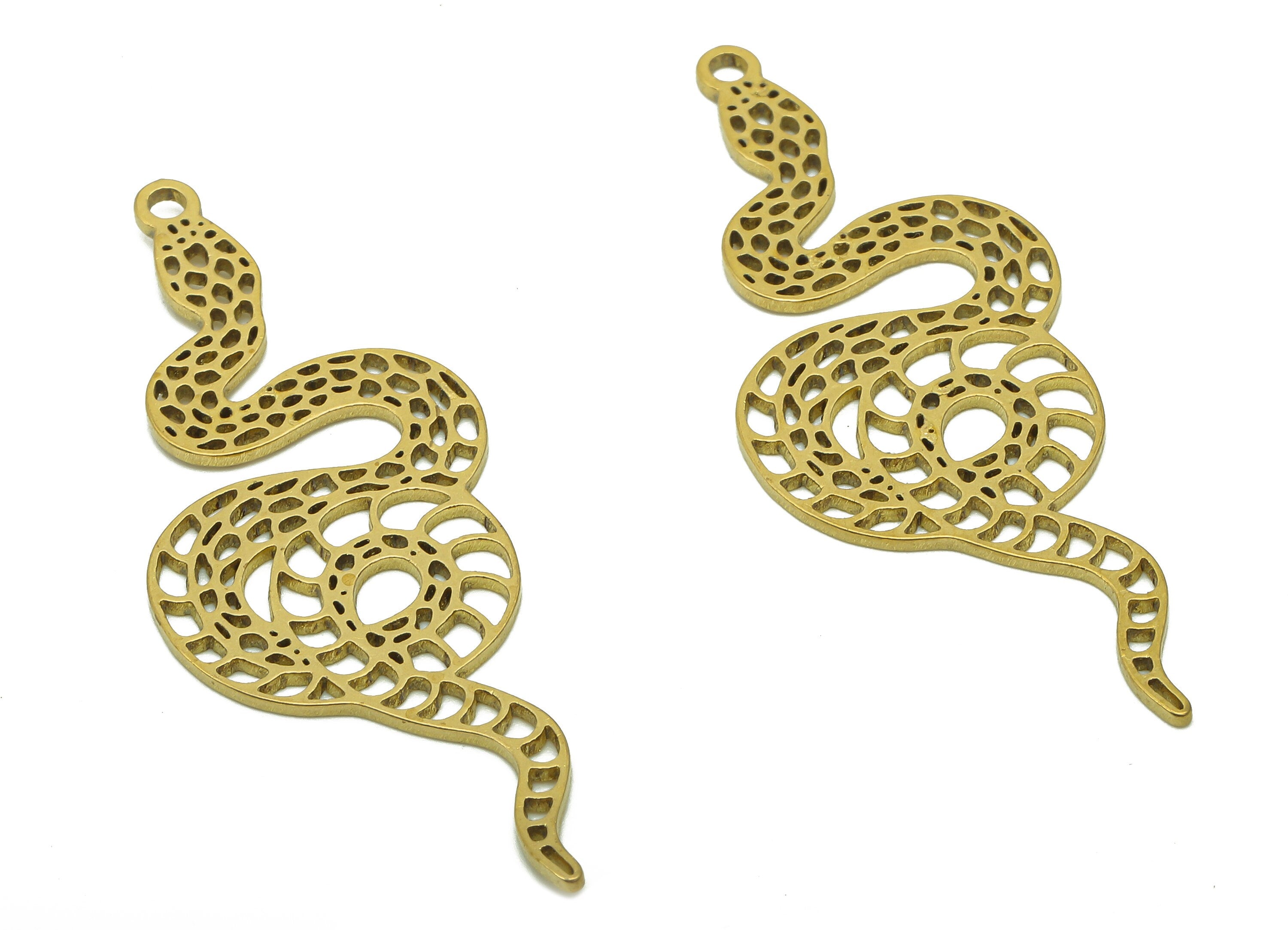 Brass Snake Dots Earring Charms - Raw Brass Snake Cutout Earring - Pendant With Loop - Hollow Mesh Charm - 42.9x15.5x0.8mm - PPZ0181 - DOMEDBAZAAR