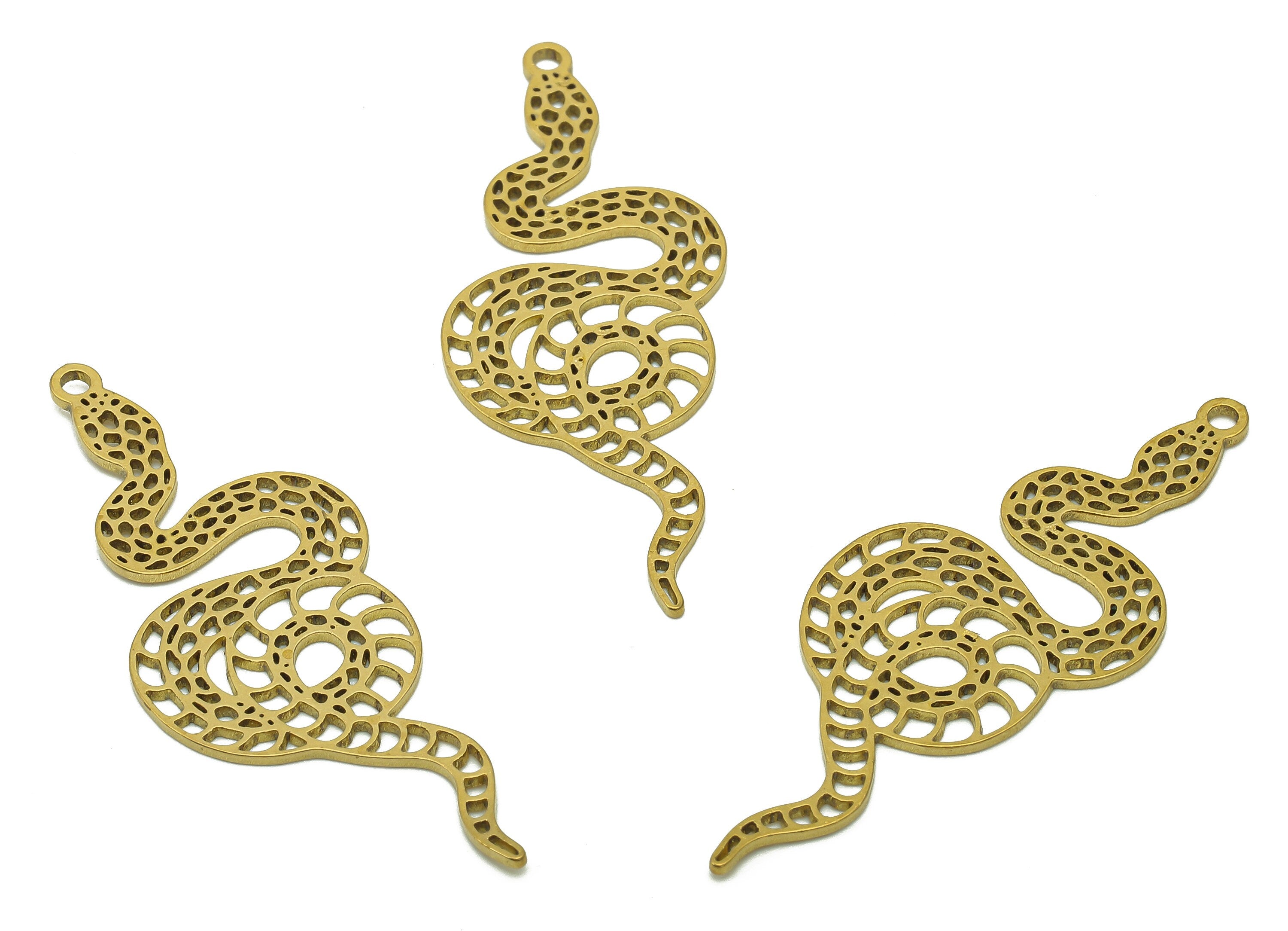 Brass Snake Dots Earring Charms - Raw Brass Snake Cutout Earring - Pendant With Loop - Hollow Mesh Charm - 42.9x15.5x0.8mm - PPZ0181 - DOMEDBAZAAR